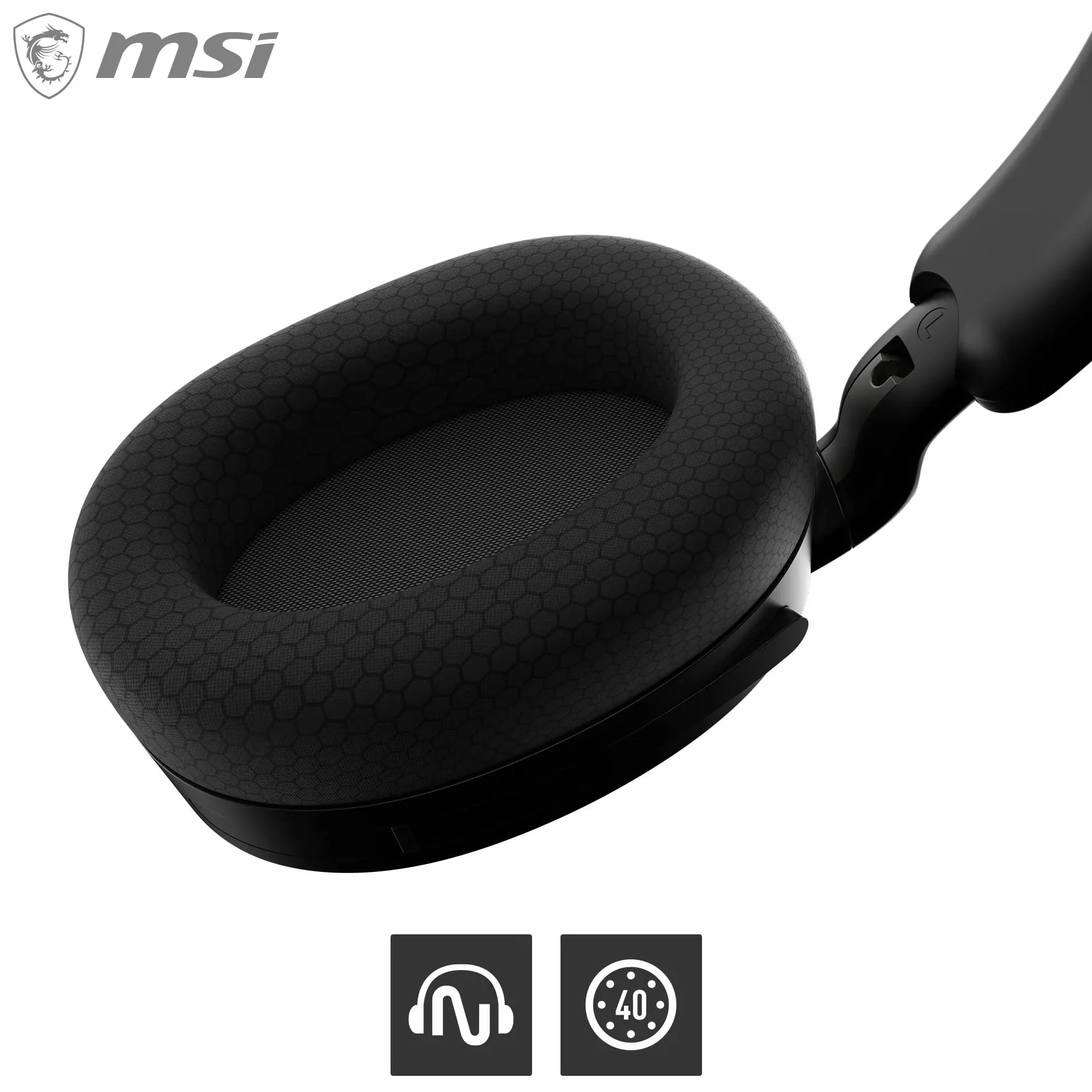 MSI MAESTRO 500 WIRELESS granatowy zestaw słuchawkowy, aktywna redukcja szumów, tryb przezroczystości, niskie opóźnienie 2,4 GHz, Bluetooth 5.4, przewodowy 3,5 mm, sterowniki 40 mm, chowany mikrofon