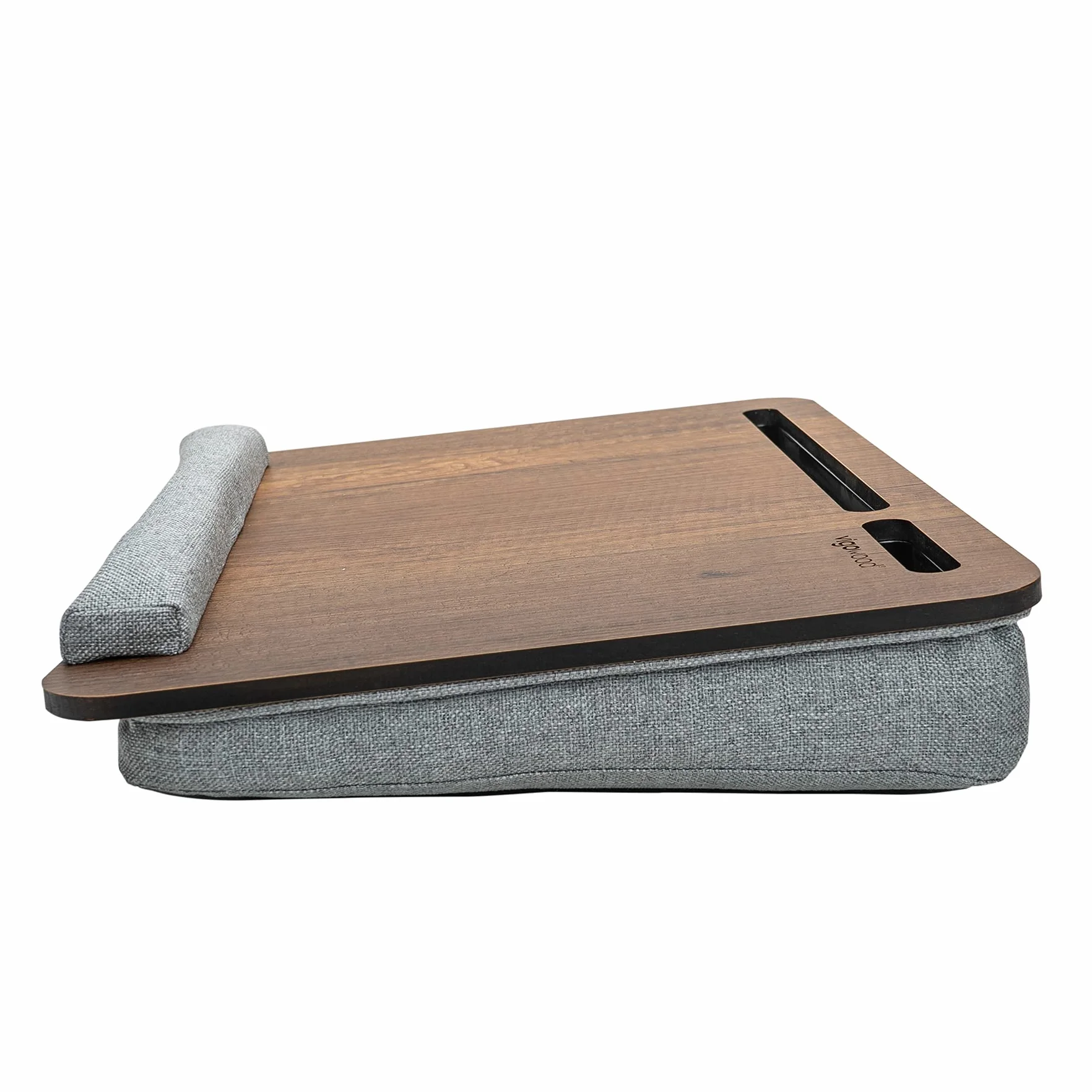 Vigo Wood Drewniana Taca na Laptopa 15,6'' z Poduszką, Biurko na Kolana z Uchwytami na Tablet i Telefon, Idealne do Łóżka i Kanapy