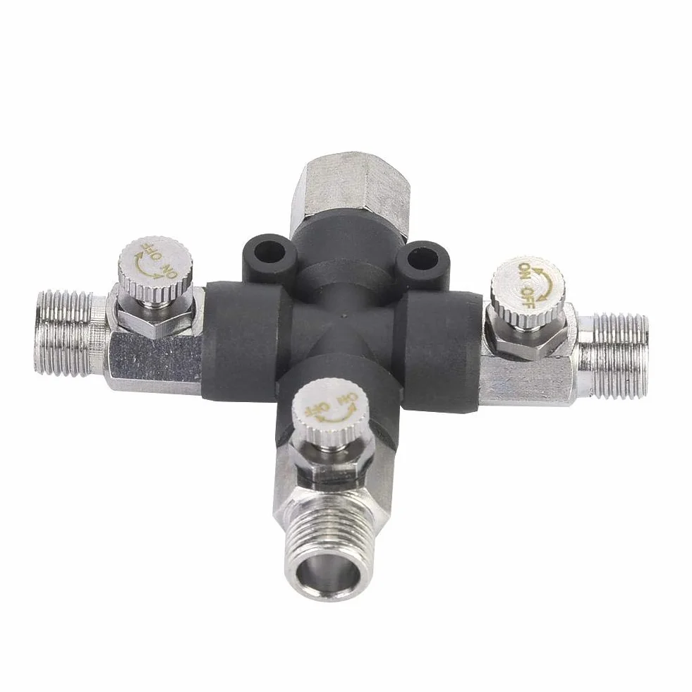 Zerodis Rozdzielacz 1/8 Airbrush 3-drożny metalowy rozdzielacz węża powietrza z zaworem nastawczym