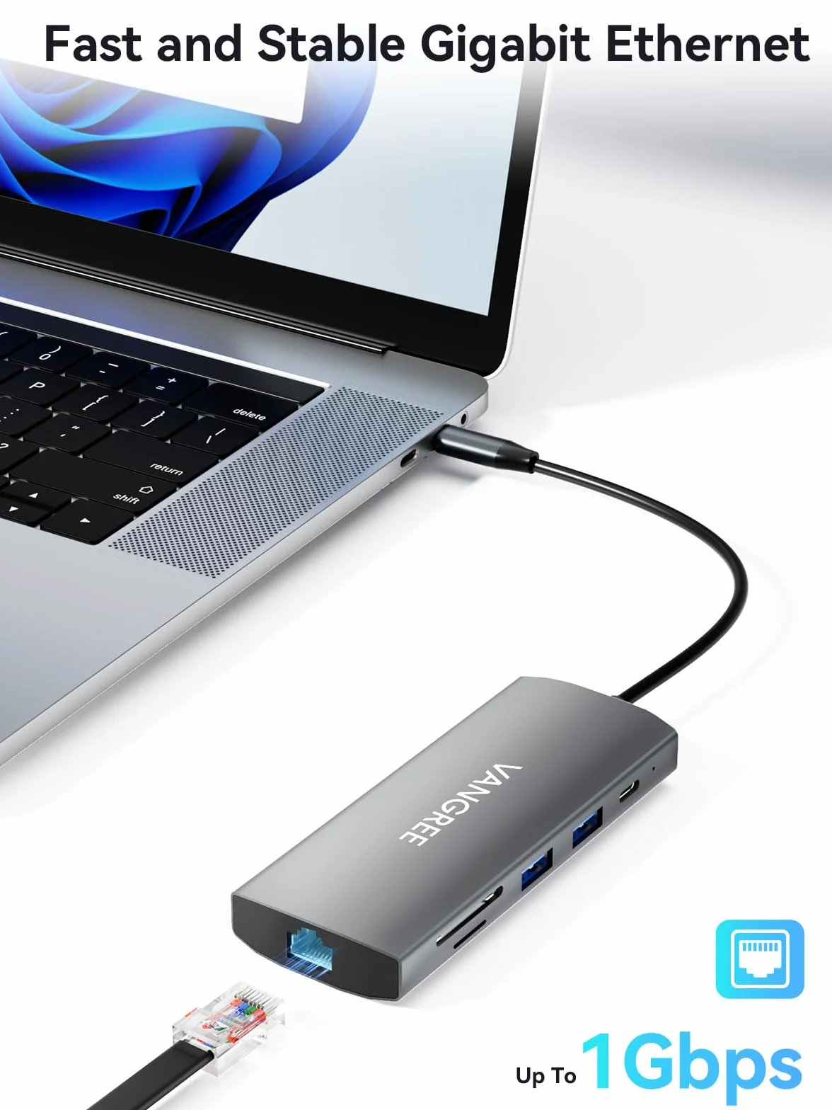 VANGREE 10Gbps USB C Hub, Dual 4K@60Hz USB-C Display, 100W PD | Rozdzielacz USB C 10w1, 2x USB-A & 2x USB-C 3.2, LAN 1Gbps, 100W PD, SD/TF, Podwójny Monitor do MacBook, Samsung, Dell