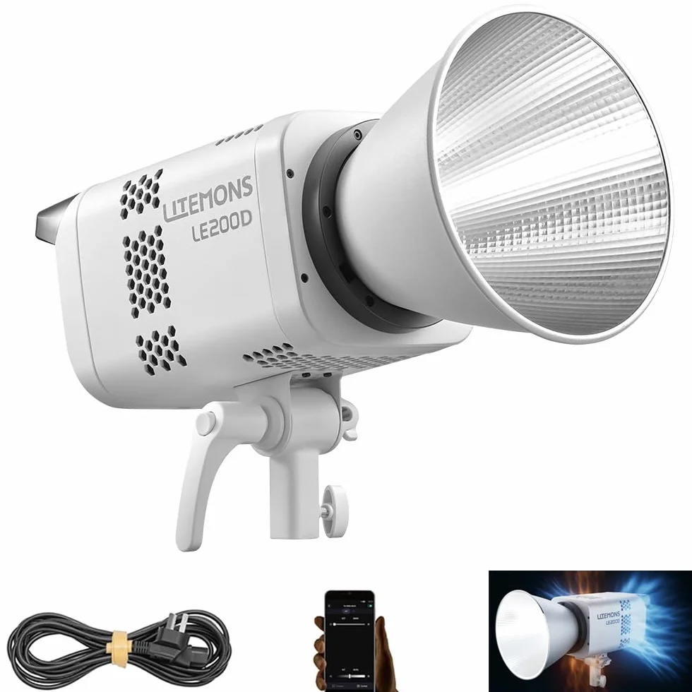 Godox LE200D lampa wideo LED 220 W ze światłem ciągłym, 5600 K, CRI 96, 63 500 lx, wysoka moc świetlna, złącze Bowensa, sterowanie DMX/Bluetooth, 7 efektów specjalnych, do fotografii studyjnej i