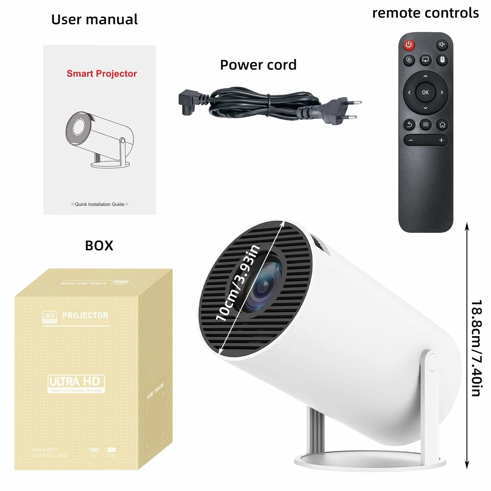Mini rzutnik, Native 1080p z obsługą 4K, projektor z WiFi 6, BT5.0 Android 11.0 OS, obrót o 180 stopni, inteligentny projektor Full HD, mały przenośny projektor wideo LED, Bluetooth (biały 160ANSI)