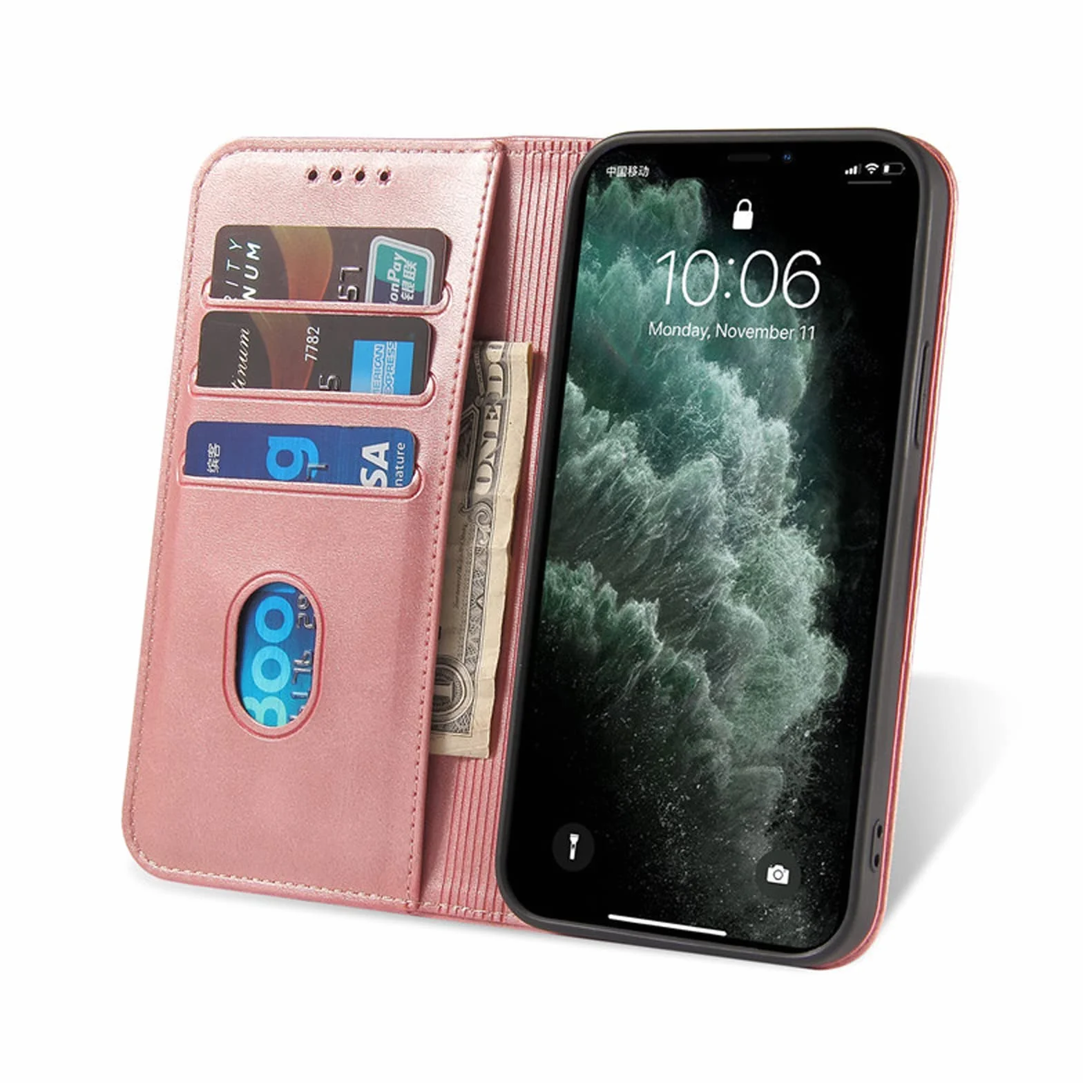 LTL Etui na telefon do iPhone 13 Mini/13/13 Pro/13 Pro Max, ręcznie robione skórzane etui z klapką z przegródkami na karty, etui na telefon, magnetyczne zamknięcie, różowe, 13pro max 6,7 cala
