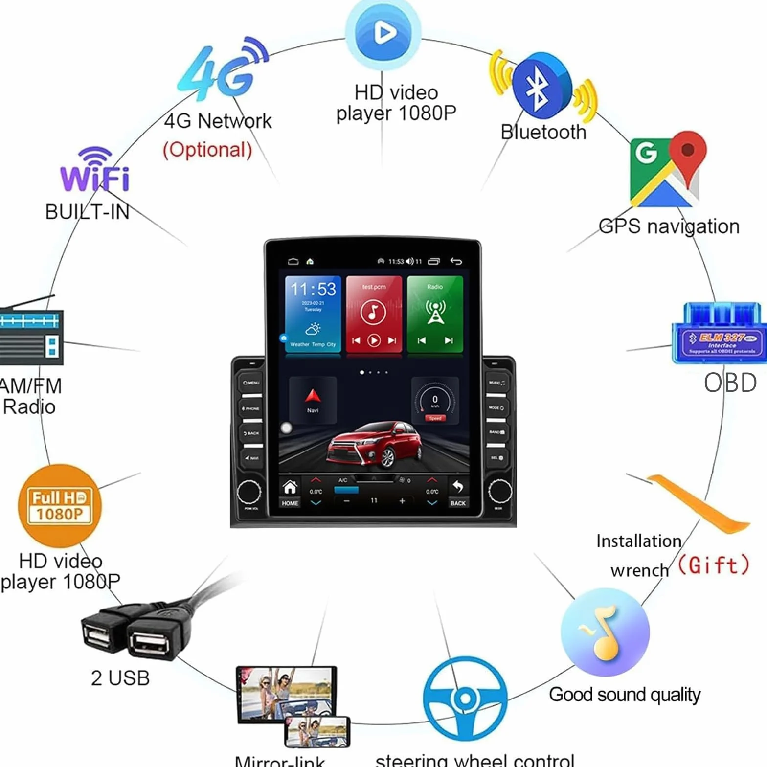 Android 15 Radio samochodowe Sat Navi do H-onda Jazz LHD/RHD (2007-2014) 9,7-calowy odtwarzacz multimedialny Android z nawigacją GPS Carplay HIFI BT 5G WiFi SWC MIC DSP, M700S