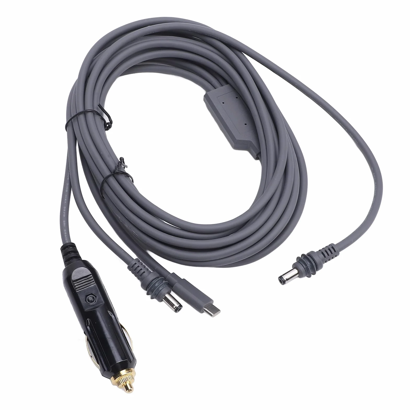 Mini 3 w 1 kabel zasilający DC 16FT, 18AWG USB-C 12-24V wtyczka zapalniczki samochodowej i męski kabel zasilający DC do Mini, Plug and Play, akcesoria