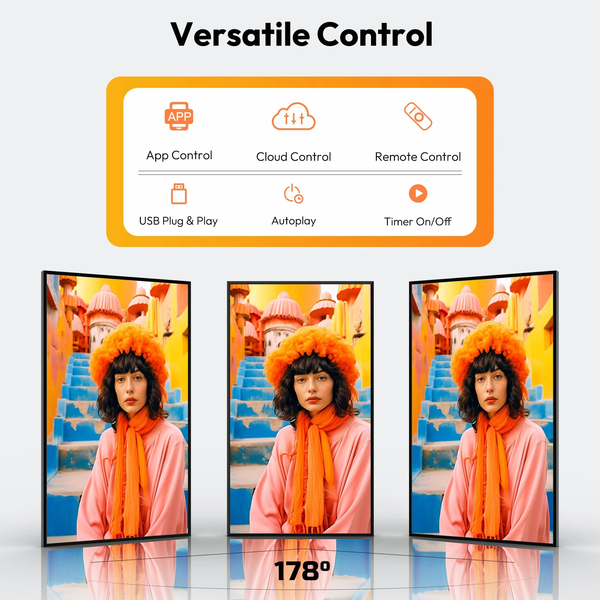HARZHI 65" 4K UHD wyświetlacz LCD cyfrowy wyświetlacz reklamowy, 3000 Nit, wysoka jasność, chmura/aplikacja/zdalne sterowanie, HDMI/USB/WiFi, do postawienia / zawieszenia / montażu na ścianie do