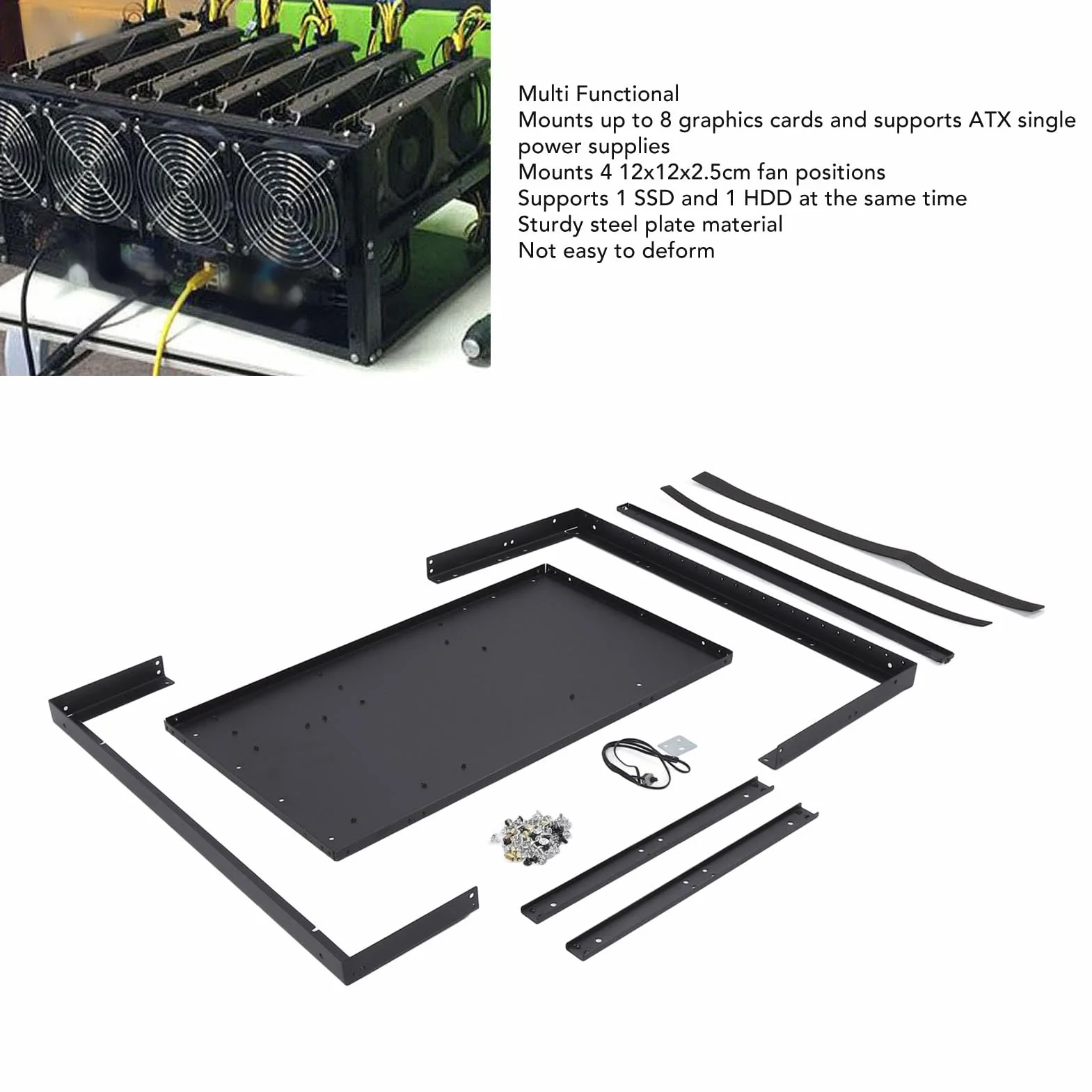 Luocute Komputer Otwarty Stojak na obudowę, Obsługuje 8 Kart Graficznych GPU dla Płyty Głównej ATX MATX Flex, z Kablami Adapterowymi, Systemem Chłodzenia, Wieloma Gniazdami Wentylatora,