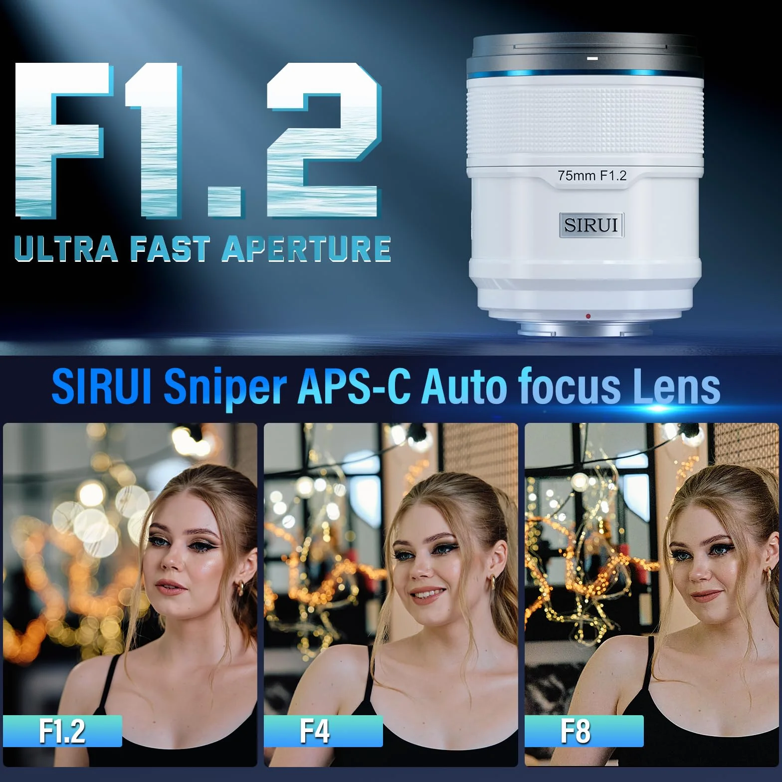 Obiektyw SIRUI Sniper 75mm z automatycznym ustawianiem ostrości F1.2 APS-C teleobiektyw, mocowanie E na serię A5 A6 A7 FX A9 ZV-E (75mm, mocowanie E, biały)