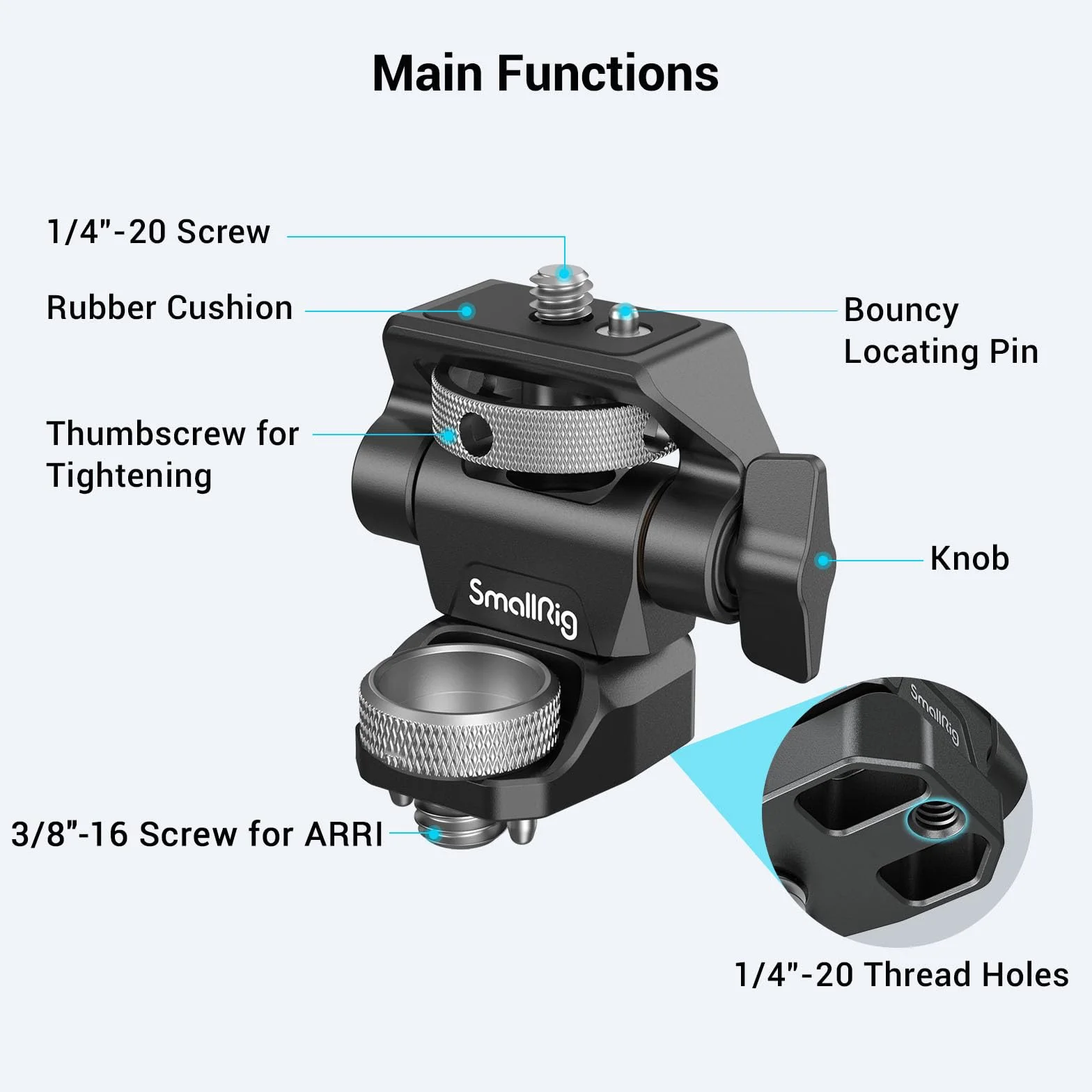 SMALLRIG Regulowany Uchwyt Monitora Kamery w Stylu dla ARRI (Aktualizacja), Obracany o 360° i Pochylany o 180° Uchwyt Monitora Anti-Twist Support Monitor Polowy 5" i 7" - 2903B