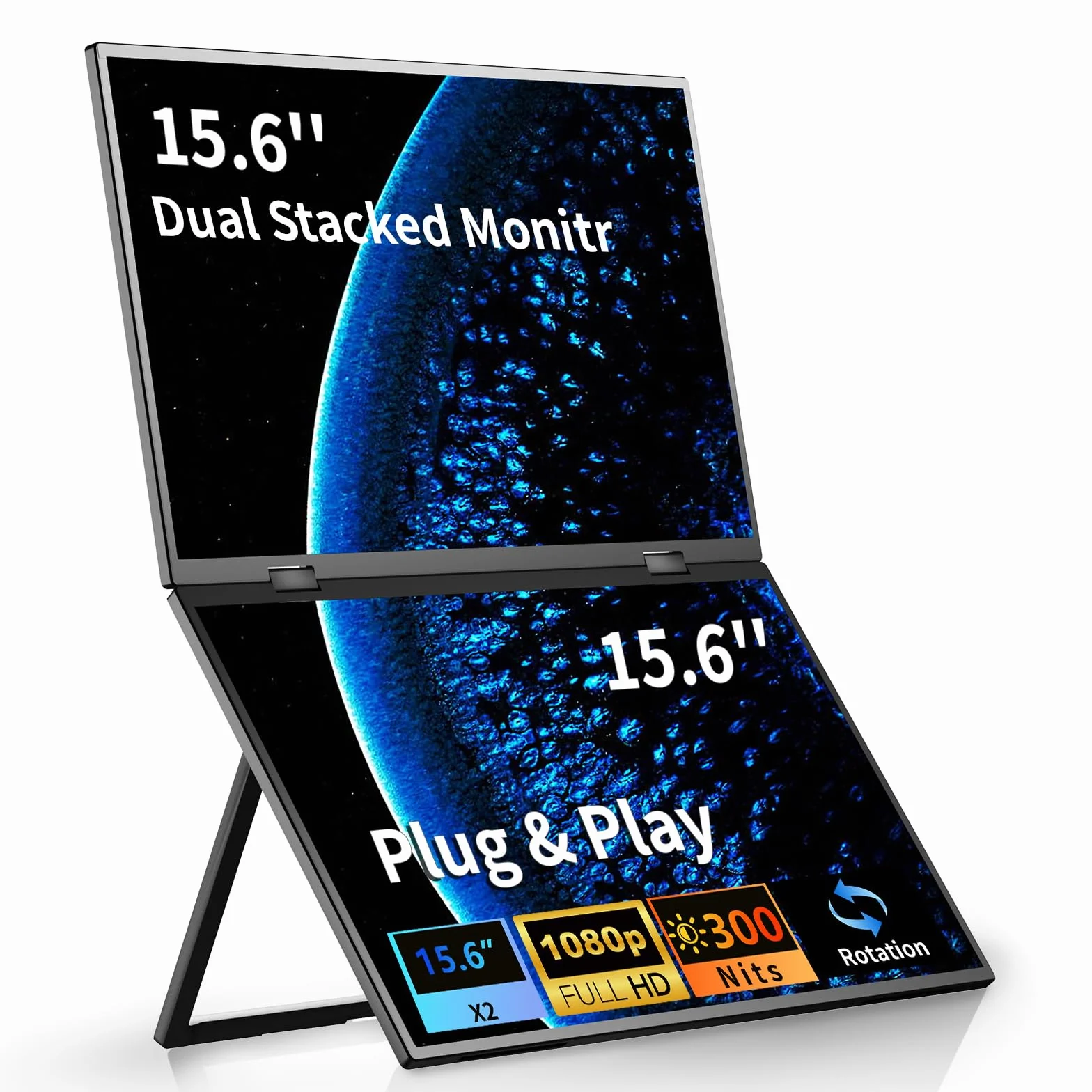 Podwójny przenośny monitor, 15,6-calowy 1080P FHD IPS składany potrójny przedłużacz ekranu laptopa, USB-C Plug & Play, podróżny, rozszerzony wyświetlacz komputera do laptopa, PC, Windows Mac