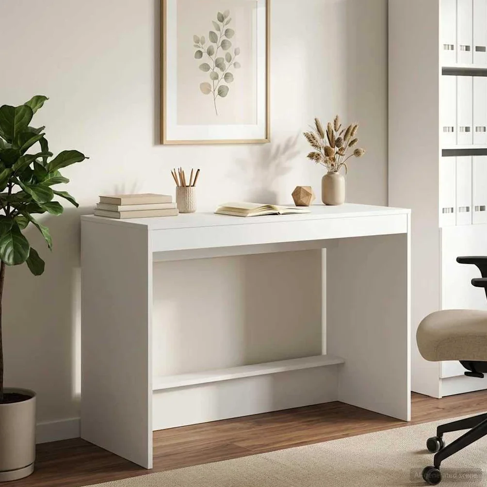 Białe biurko na łóżko z materiału drewnopochodnego 100 x 45 x 75 cm, stolik pod komputer i stół roboczy do komputera i laptopa, zajmuje mało miejsca do domowego biura, wewnątrz i sypialni