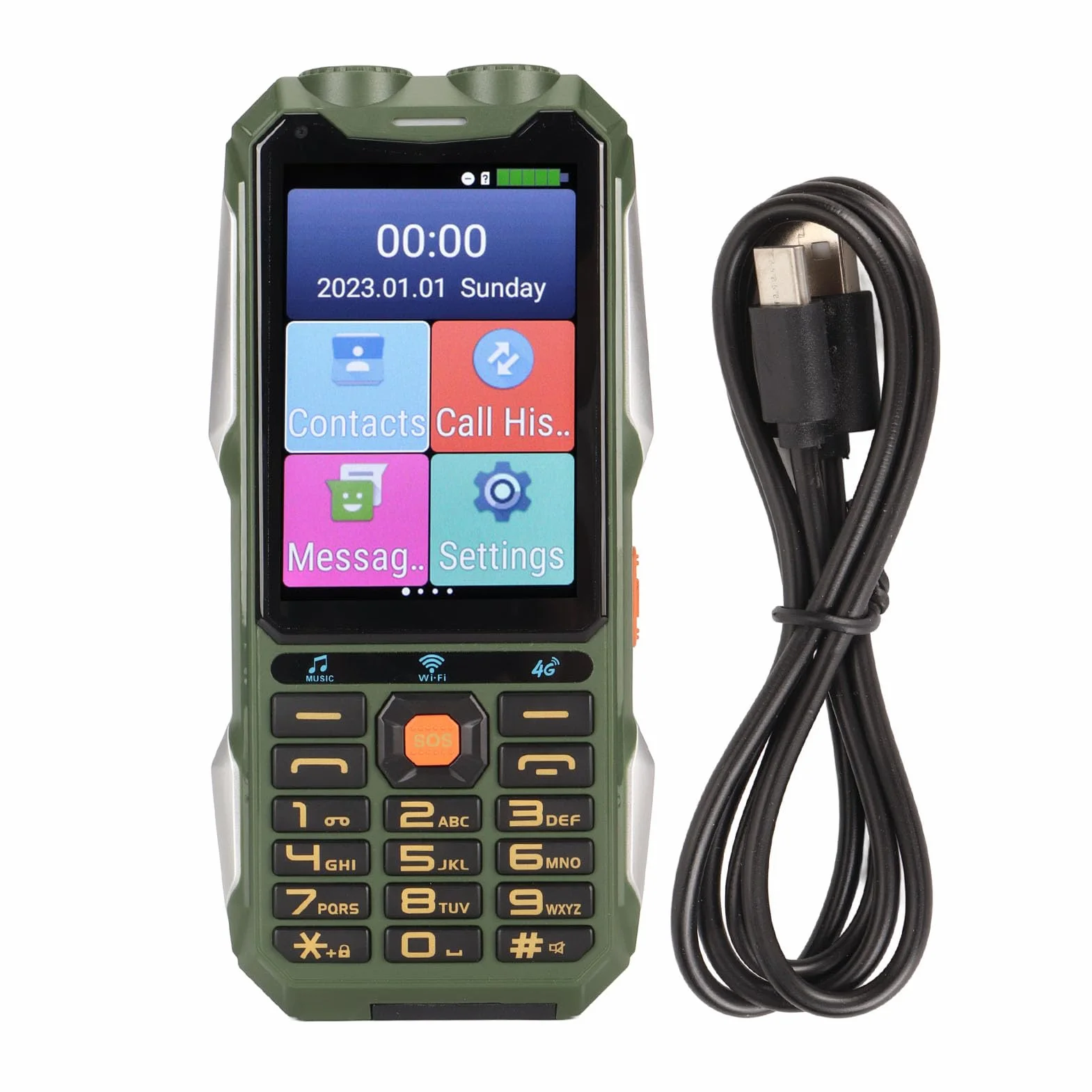 4,0-calowy Telefon Komórkowy Smart Triple Defense Senior 4G, Wojskowy Telefon Komórkowy Wi-Fi o Bardzo Długim Czasie Czuwania, Smartfon z Przyciskiem 18000 MAh, dla Androida 7.0