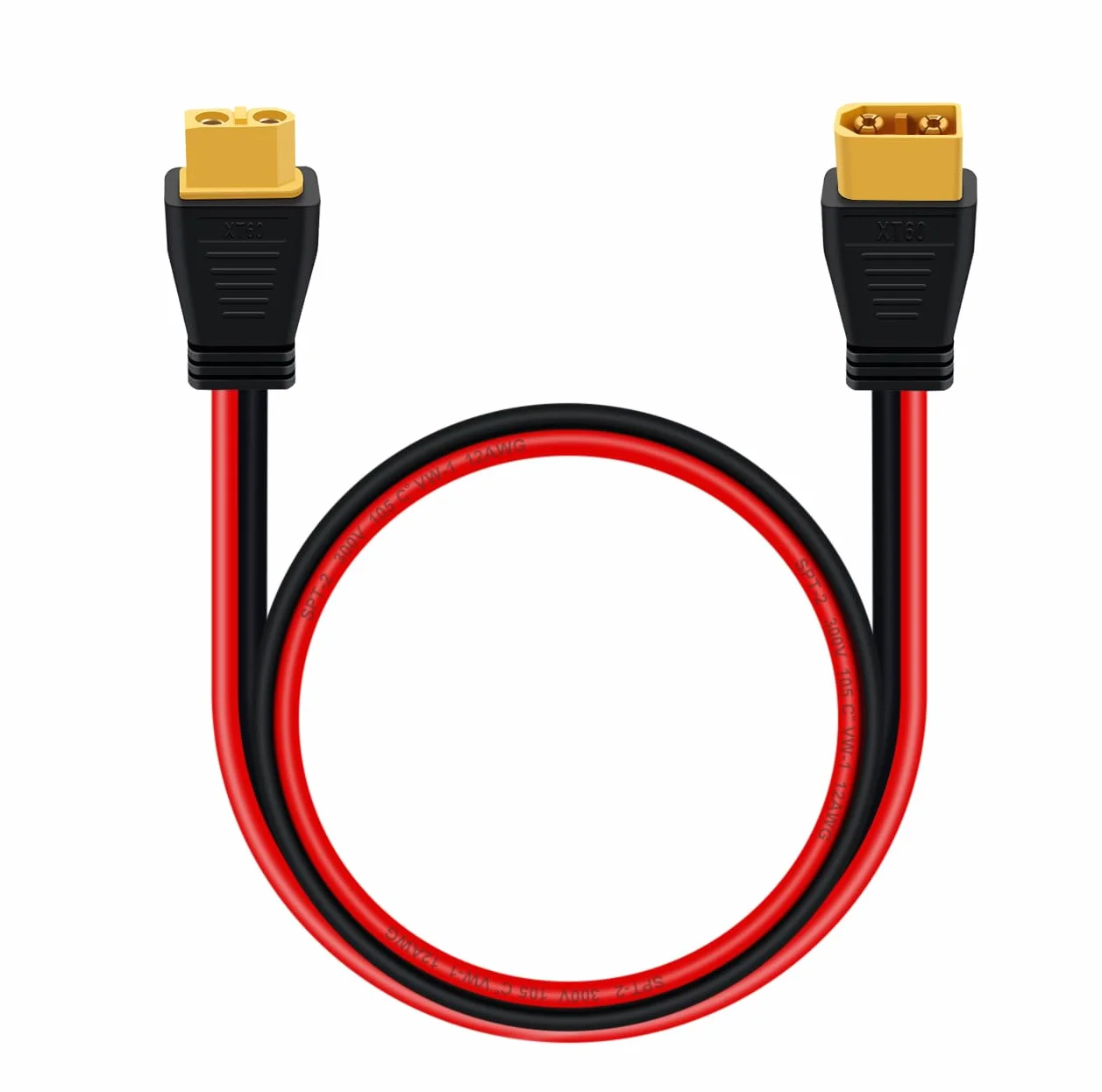 Przedłużacz XT60 12 AWG z wtykiem XT60 do gniazda kabel do akumulatorów RC, przenośnych zasilaczy i zestawów akumulatorów (1 m)