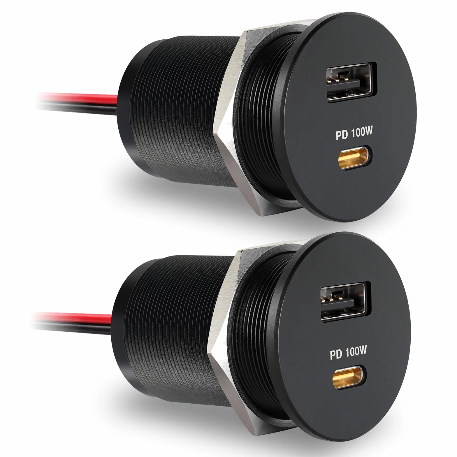 acegoo Gniazdo USB C 12 V 100 W PD i 18 W QC, kamper USB, całkowicie aluminiowa ładowarka do laptopa, szybkie ładowanie do kampera, łodzi, autobusu, samochodu, ciężarówki, 2 szt