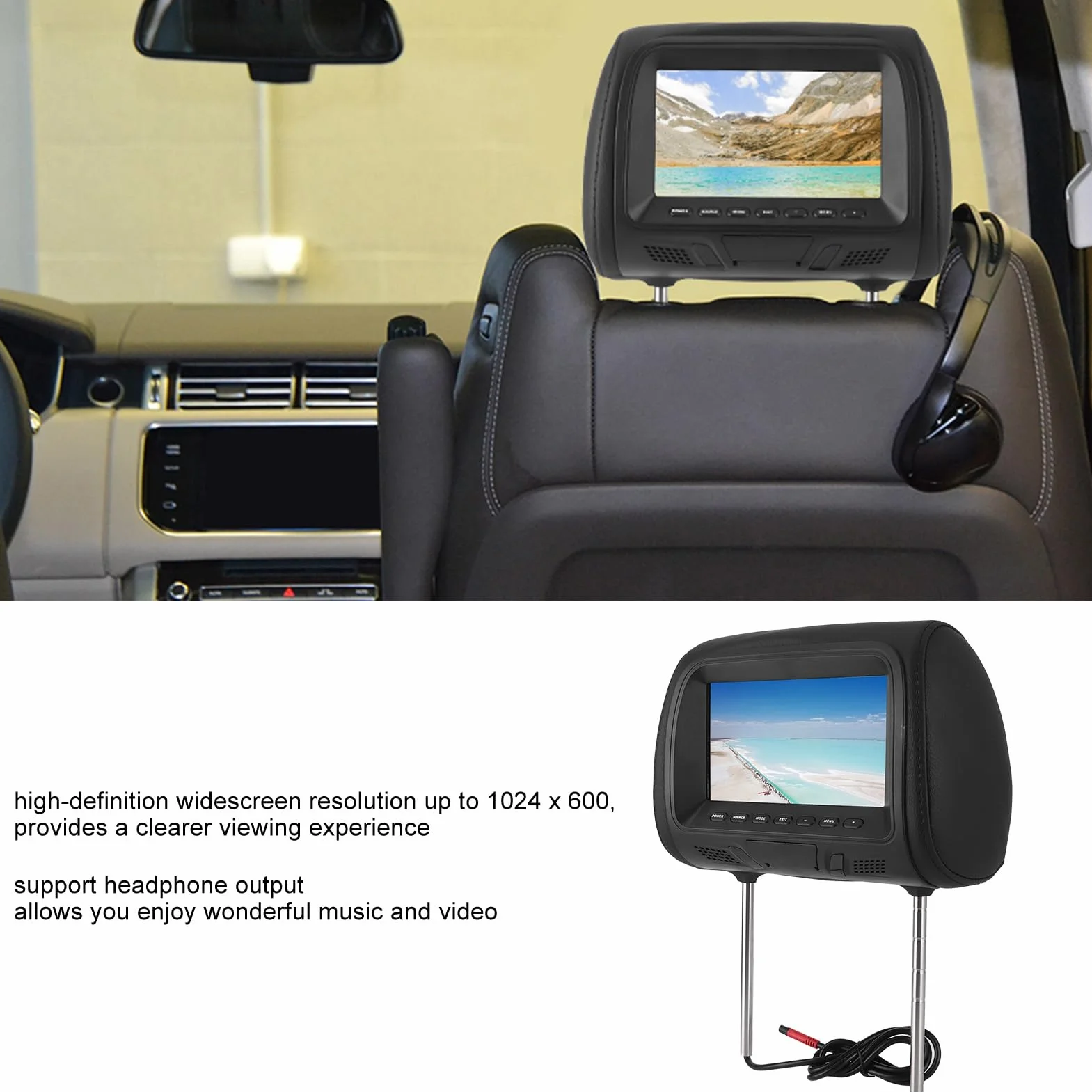 Tbest Oparcie Siedzenia Samochodowego Odtwarzacz Multimedialny MP5 Monitor 7-calowy Wyświetlacz LCD w Zagłówku Obsługuje Wzmacniacz USB do Rozrywki z Tyłu