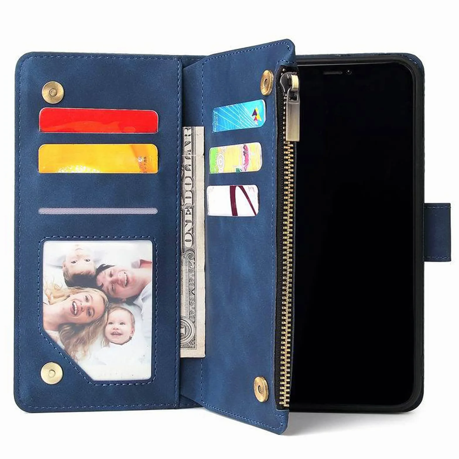 LTL Etui na telefon do iPhone 13 Mini/13/13 Pro/13 Pro Max, wysokiej jakości skórzane etui z klapką z przegródkami na karty etui na telefon magnetyczne zamknięcie, niebieskie, 13 Pro Max 6,7"