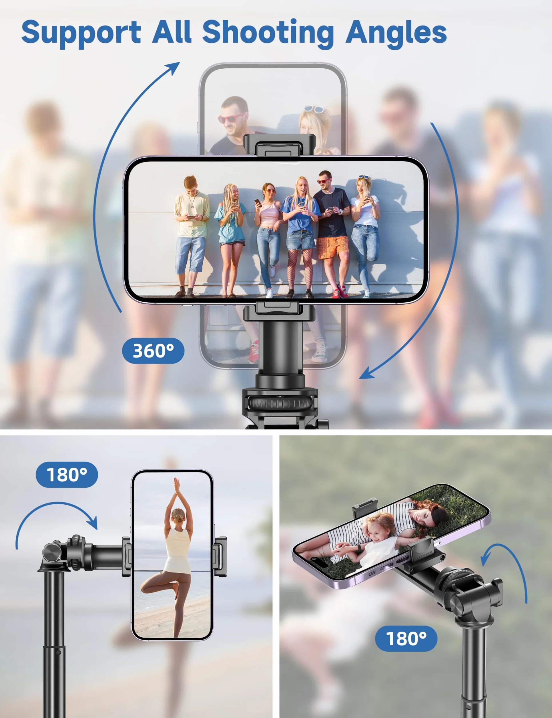Statyw do telefonu komórkowego 190 cm, statyw selfie do smartfona, aluminiowe pręty, stabilny uchwyt statywowy do telefonu komórkowego z pilotem zdalnego zwalniania kompatybilny z iPhone'em/Galaxy