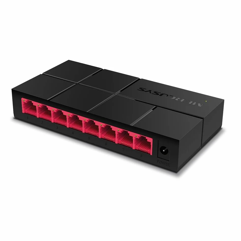Mercusys MS108G – Niezarządzalny switch Gigabit Ethernet 8‑portowy, obudowa z tworzywa, bez wentylatora, Plug & Play, energooszczędny Green Ethernet, idealny do biura domowego, NAS, IPTV, monitoringu