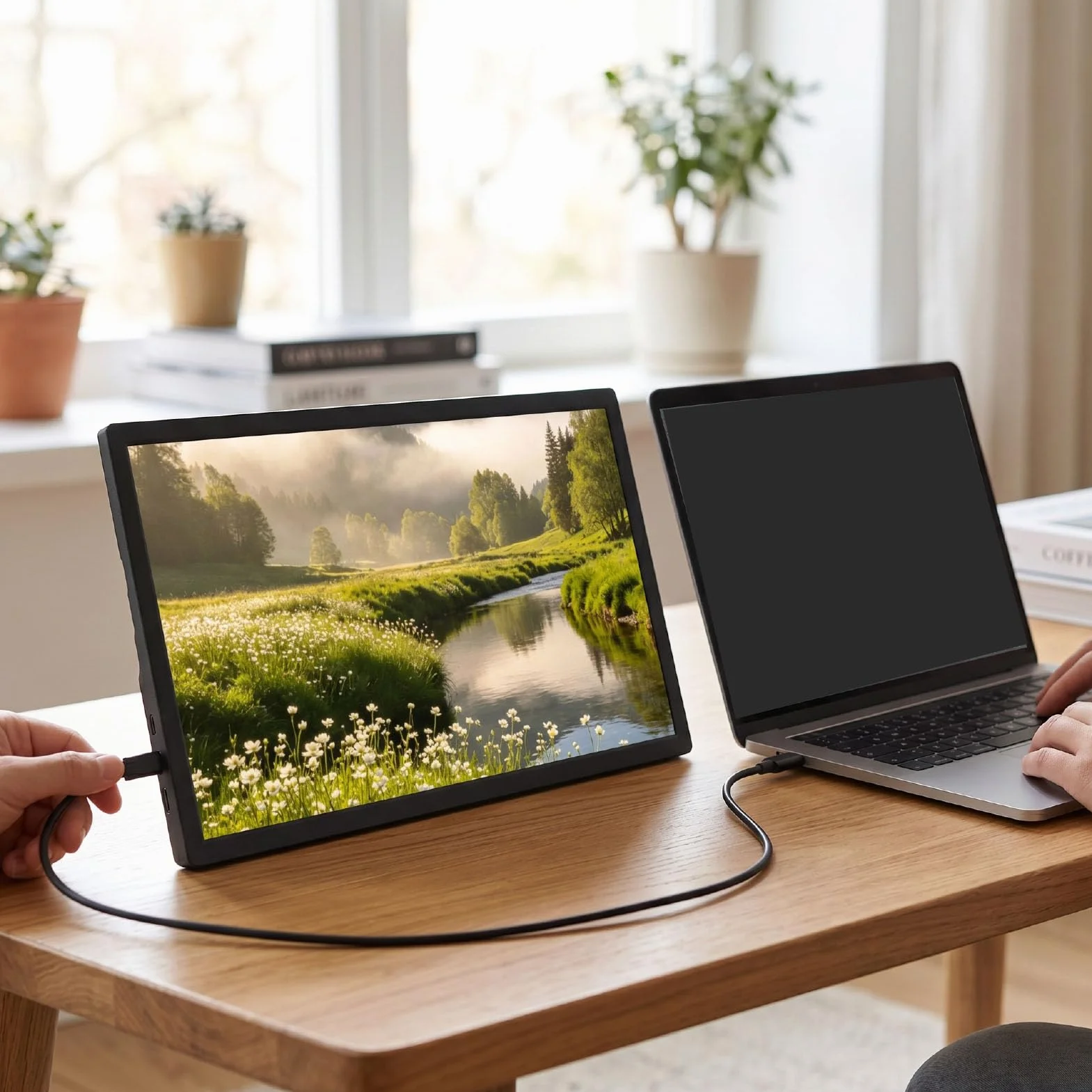 Przenośny Monitor, 15,6-calowy Monitor Podróżny 1080P USB C HDMI, Wbudowana Podstawa VESA, Zewnętrzny Ekran do Laptopów, Komputerów Stacjonarnych, Pokładu Parowego, Konsoli do