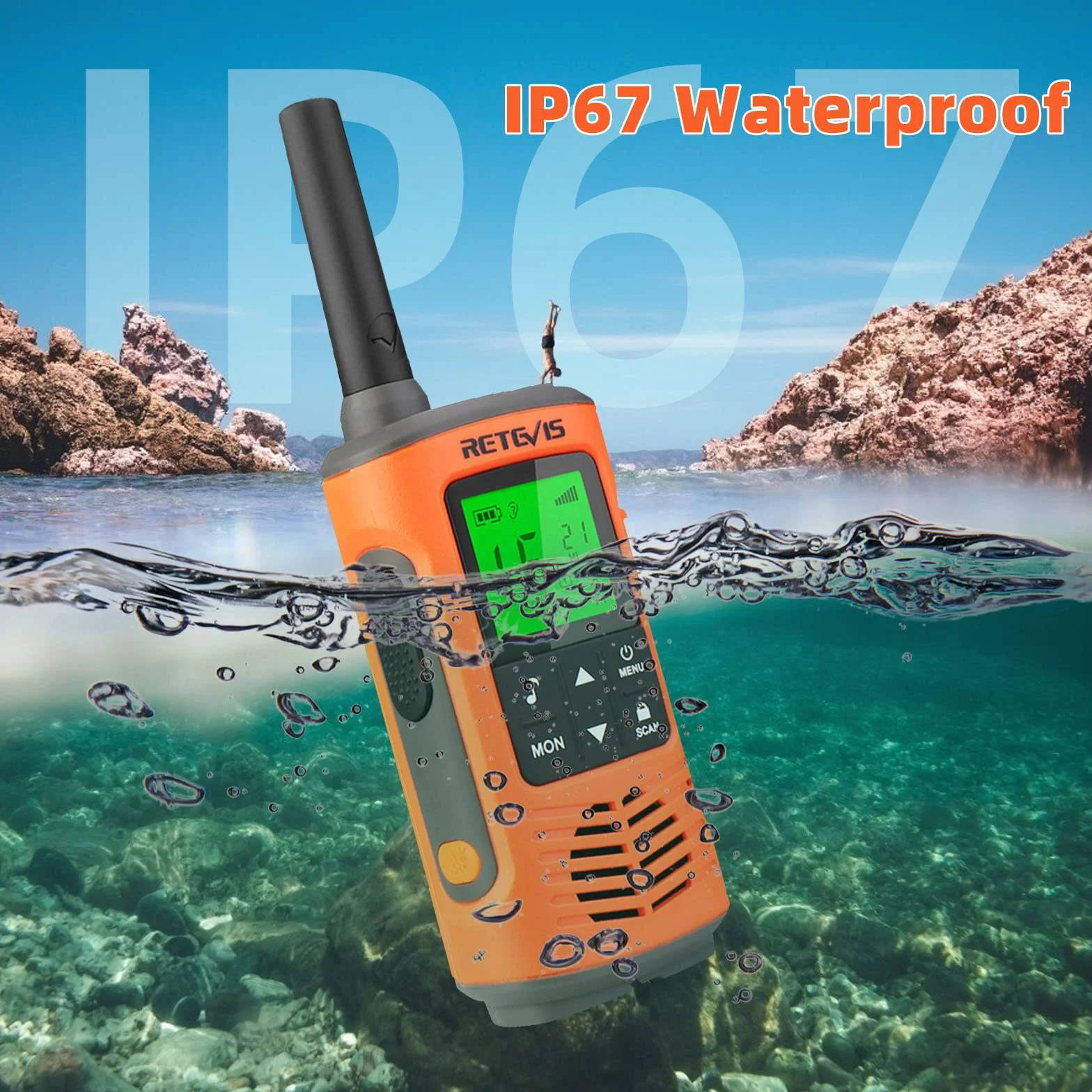 Retevis RT45P Walkie Talkie, Wodoodporność IP67, Bezpłatna Licencja Pmr446, Z Akumulatorem Aa Do Jazdy Na Nartach Dla Dorosłych Zajęcia Na Świeżym Powietrzu, Ratować, Nagły Wypadek (2Sztuki)
