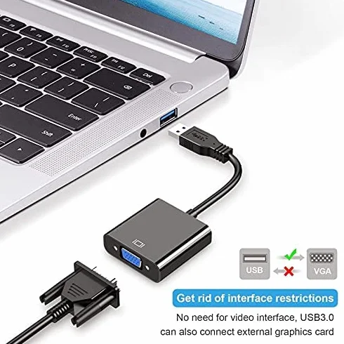 Adapter USB na VGA, konwerter USB 3.0/2.0, HD 1080p, wideo, kabel graficzny do komputera, laptopa, TV - kompatybilny z Windows XP/7/8/8.1/10 (nie pasuje do Vista, Linux, Chrome)