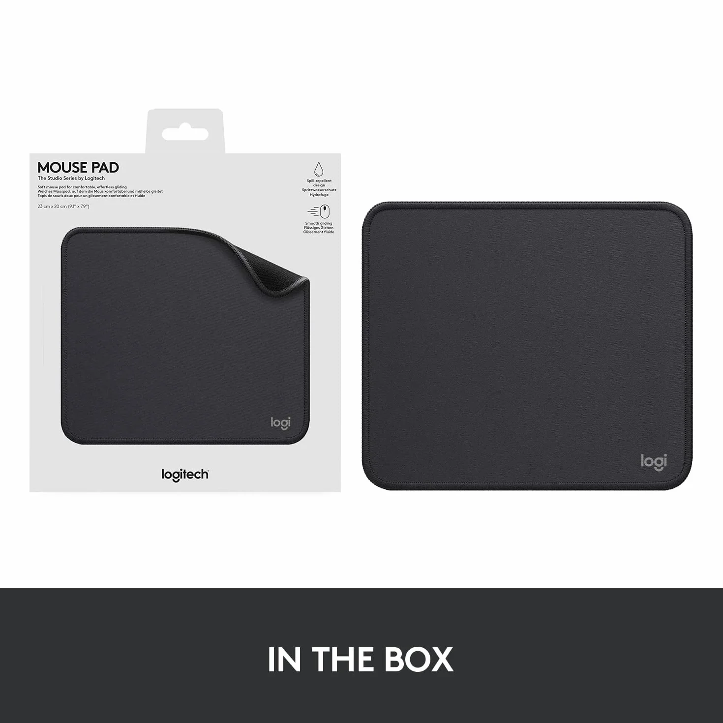 Logitech Mouse Pad - Studio Series, Podkładka pod myszkę komputerową z antypoślizgowym, gumowym spodem, odporną na zalanie powierzchnią, trwała, przenośna, nowoczesny design - Szary