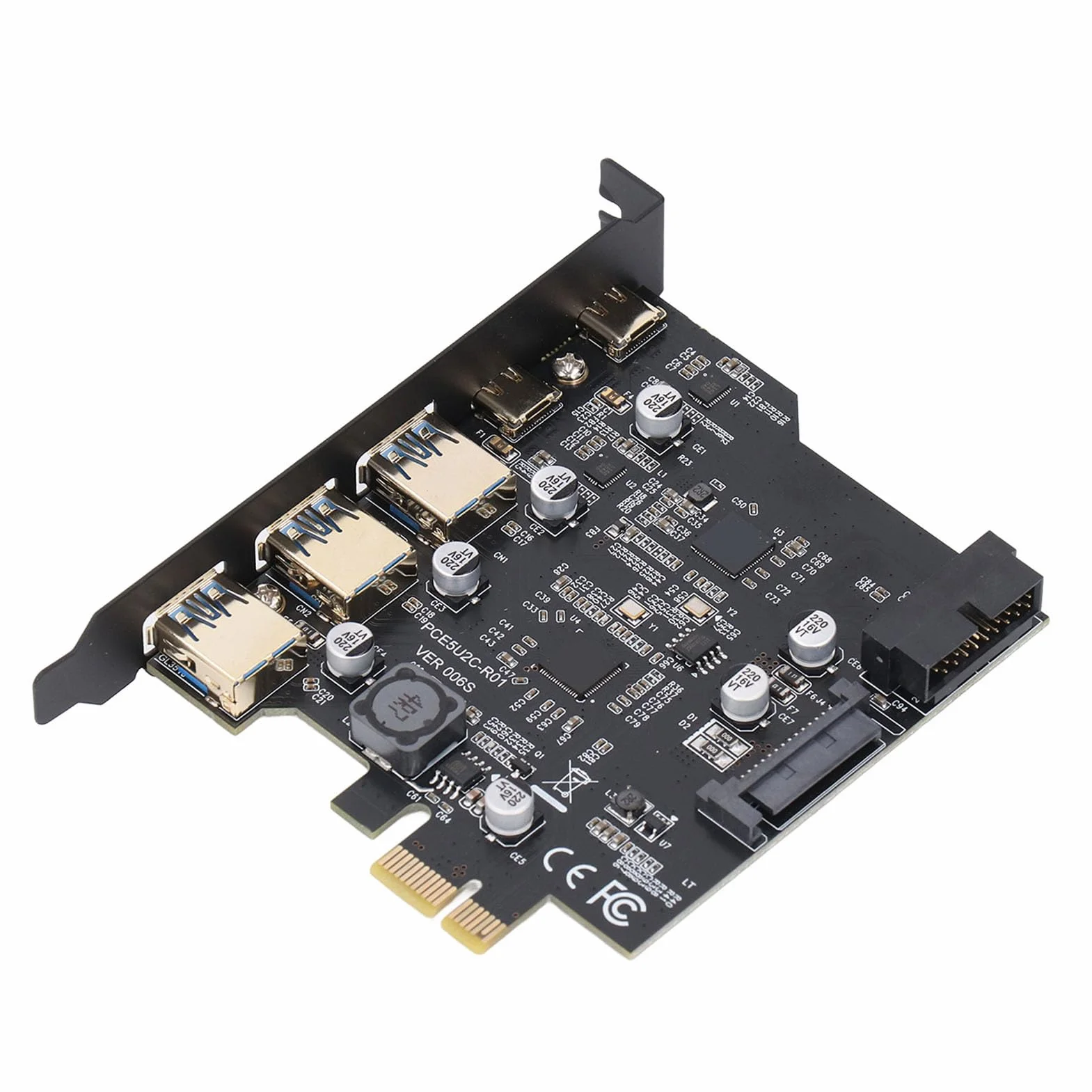 Karta PCIe na USB 3.2 Gen 2, Karta rozszerzeń PCI Express 20 Gb/s z 3 Portami i 2 Portami Typu C Wewnętrzny Koncentrator USB Komputera dla dla Linux