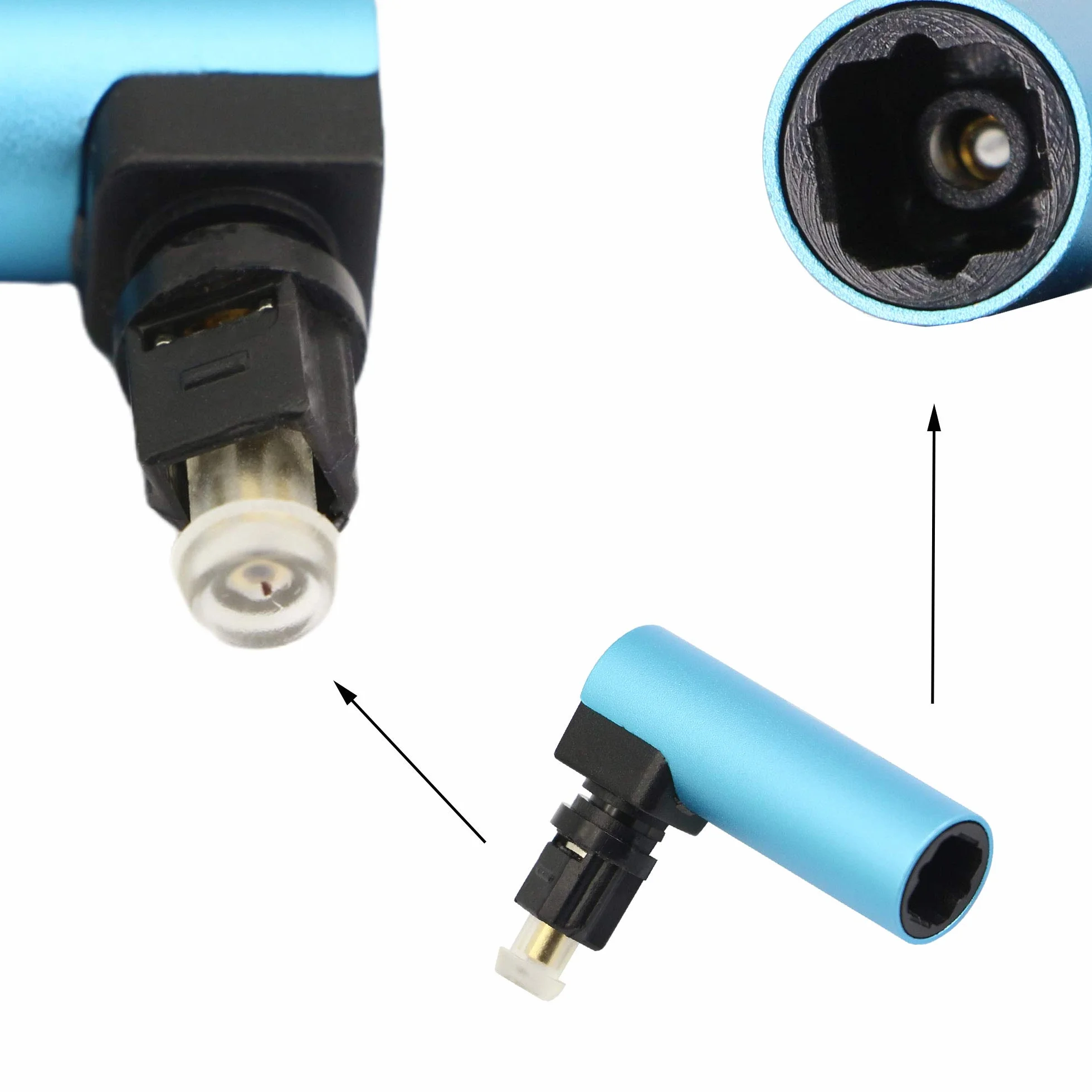 Toslink kąt prosty 90 stopni żeński do męskiego optyczne złącze audio adapter 2 sztuki niebieski