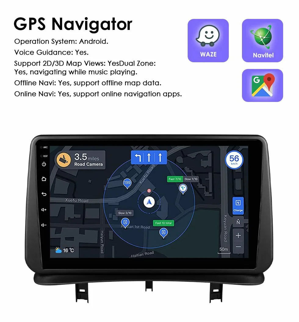 Ossuret Radio samochodowe do Renault Clio 3 (2005-2014), 9 cali Android 13 ekran dotykowy 2+32 GB GPS nawigacja z Carplay Android Auto WiFi Bluetooth sterowanie kierownicą DSP USB TPMS OBD2