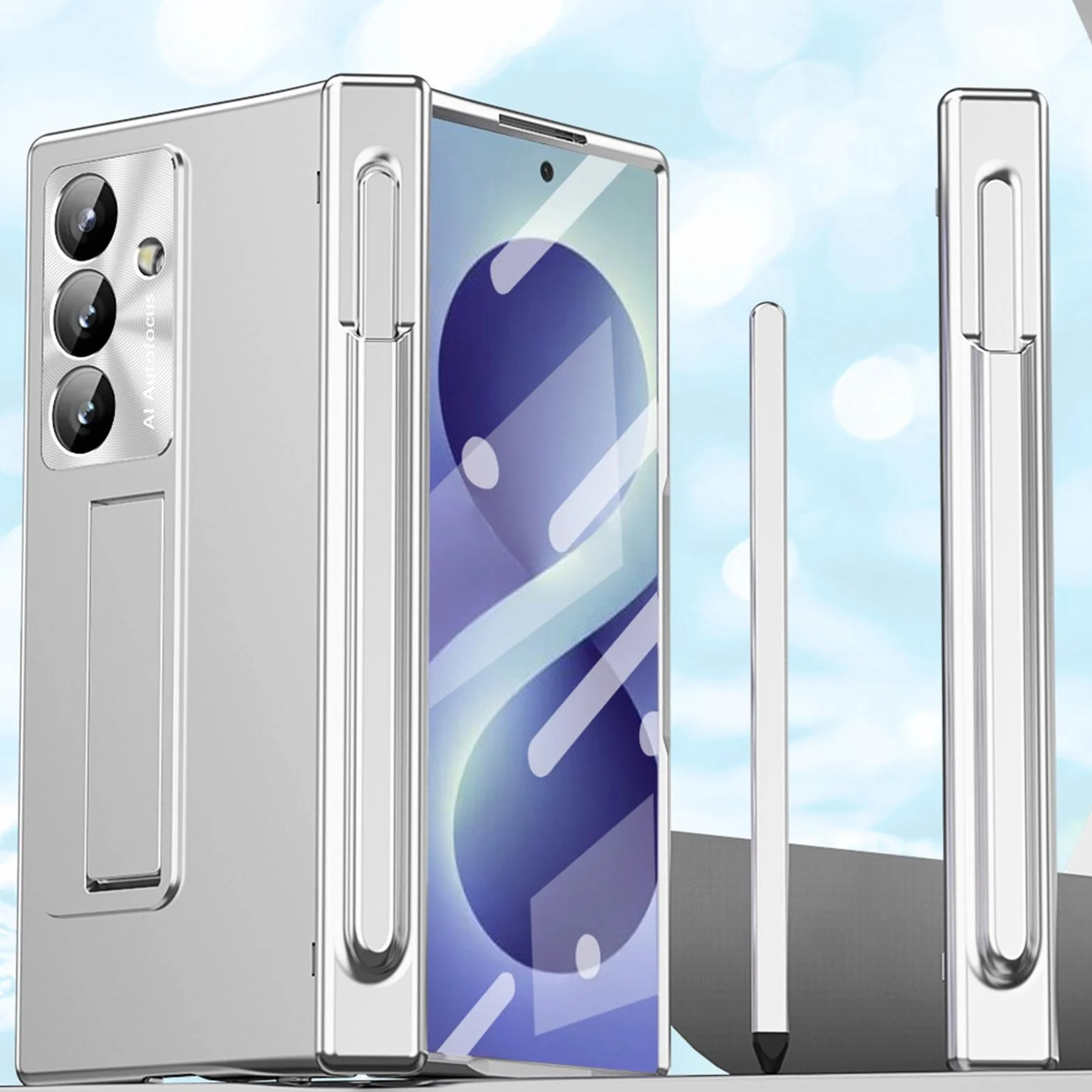 Poszycie etui do Samsung Galaxy Z Fold 8 Ultra, modny zawias uchwyt na długopis | Osłona ekranu ze szkła hartowanego Odporna na zarysowania osłona obiektywu Zawias podpórka