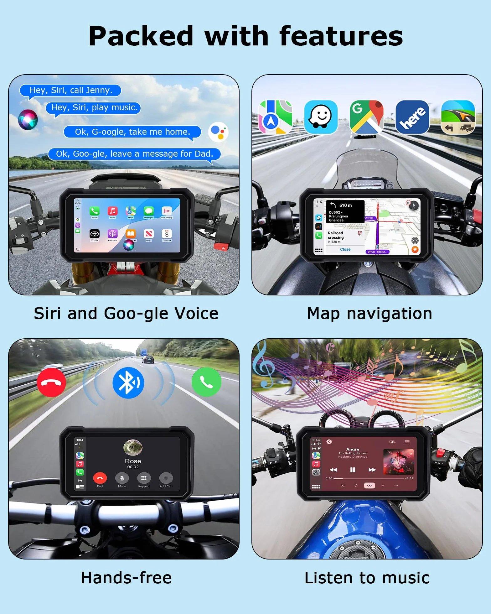 6,3" CarPlay ekran samochodowy do motocykla, z systemem Android, wodoszczelność IP67 | Motocykl wyświetlacz GPS nawigacja do motocykla Siri/Google Assistant obsługa Bluetooth