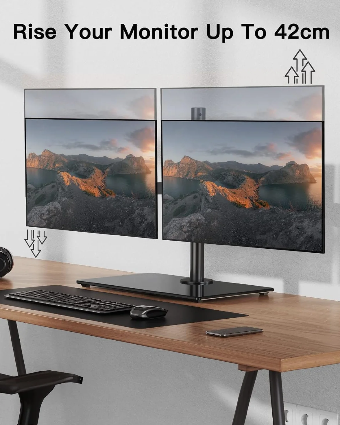 ErGear Uchwyt na podwójny ekran PC dla 13"- 32" z solidną konstrukcją Płynny Ruch Stojak na ekran Pochylenie ±45° 180° Obrót 360° Maksymalna waga 8 kg