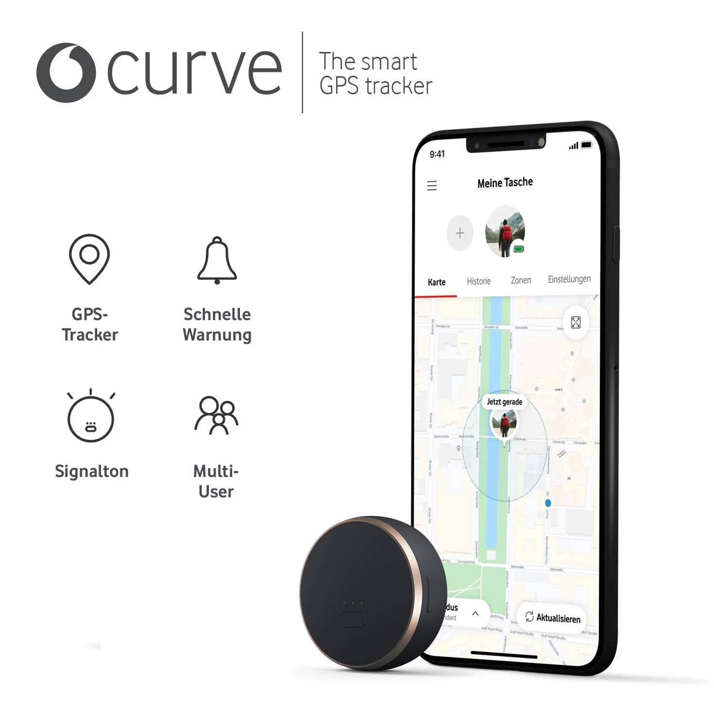 Vodafone Curve Smart Tracker GPS ze zintegrowaną inteligentną kartą SIM, lekki tracker do toreb, psów, samochodu, laptopa, kluczy – 100 dni bezpłatnie