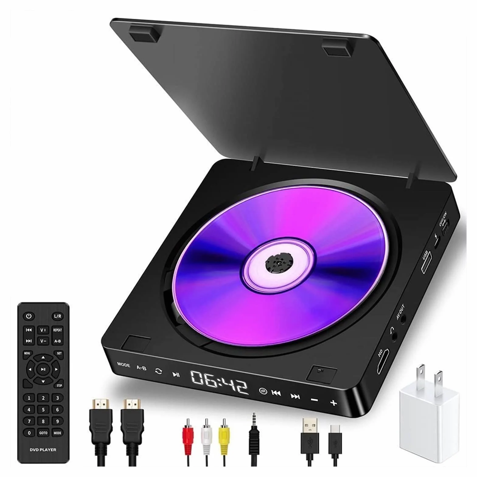 Przenośny Odtwarzacz DVD, Mini odtwarzacz CD domowy odtwarzacz DVD/VCD Hd wideo odtwarzacz DVD Hifi głośniki stereo 1080P wielofunkcyjny przenośny odtwarzacz DVD do telewizora projektor, Zgodność Z W