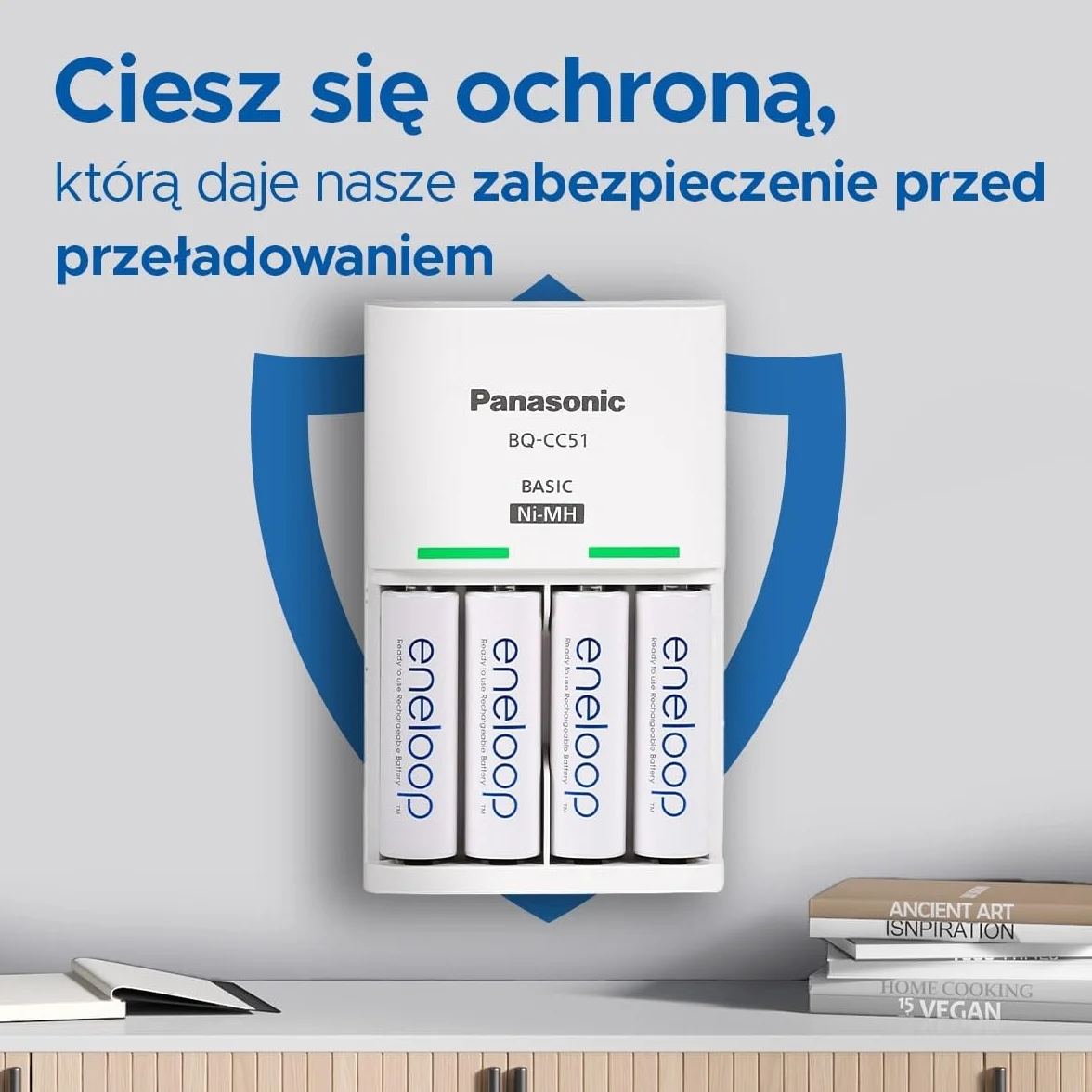 Panasonic eneloop 52061040ic eneloop Basic USB do 2 lub 4 akumulatorów AA/AAA Ni-MH z 6 funkcjami bezpieczeństwa i micro USB, w zestawie z 4 akumulatorami eneloop AA/Mignon, min. 2000 mAh