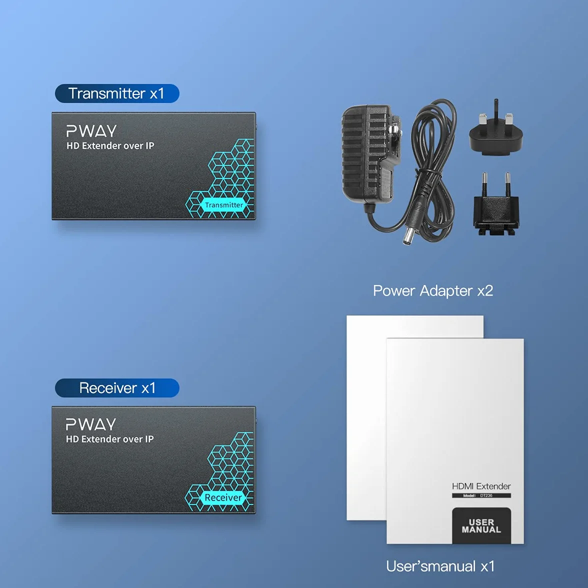 PW-DT236 HDMI Extender przez IP 150m/492ft Transmisja przez Cat5e/6/7/8 Obsługa lokalnego kabla sieciowego Loopout i transmisja 1 do wielu za pośrednictwem przełącznika sieciowego