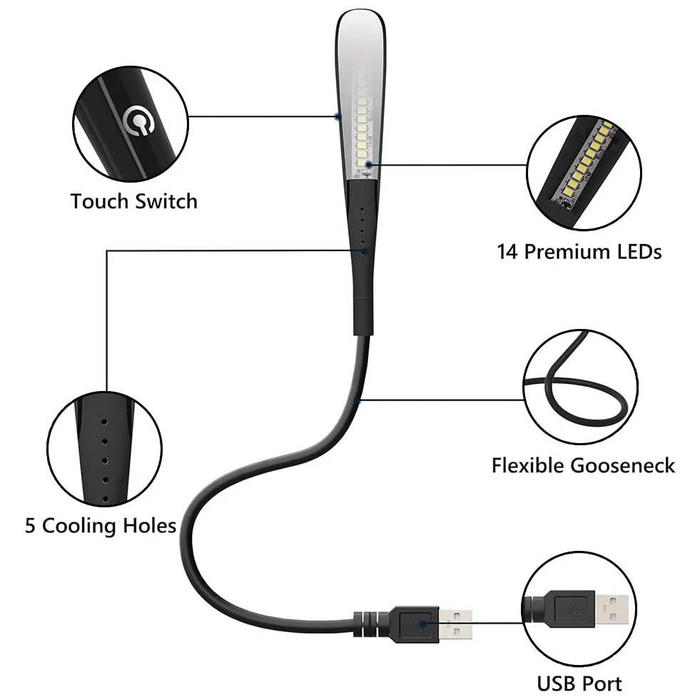 Comioke Lampa USB LED do laptopa, ściemniana, przenośna, czarna
