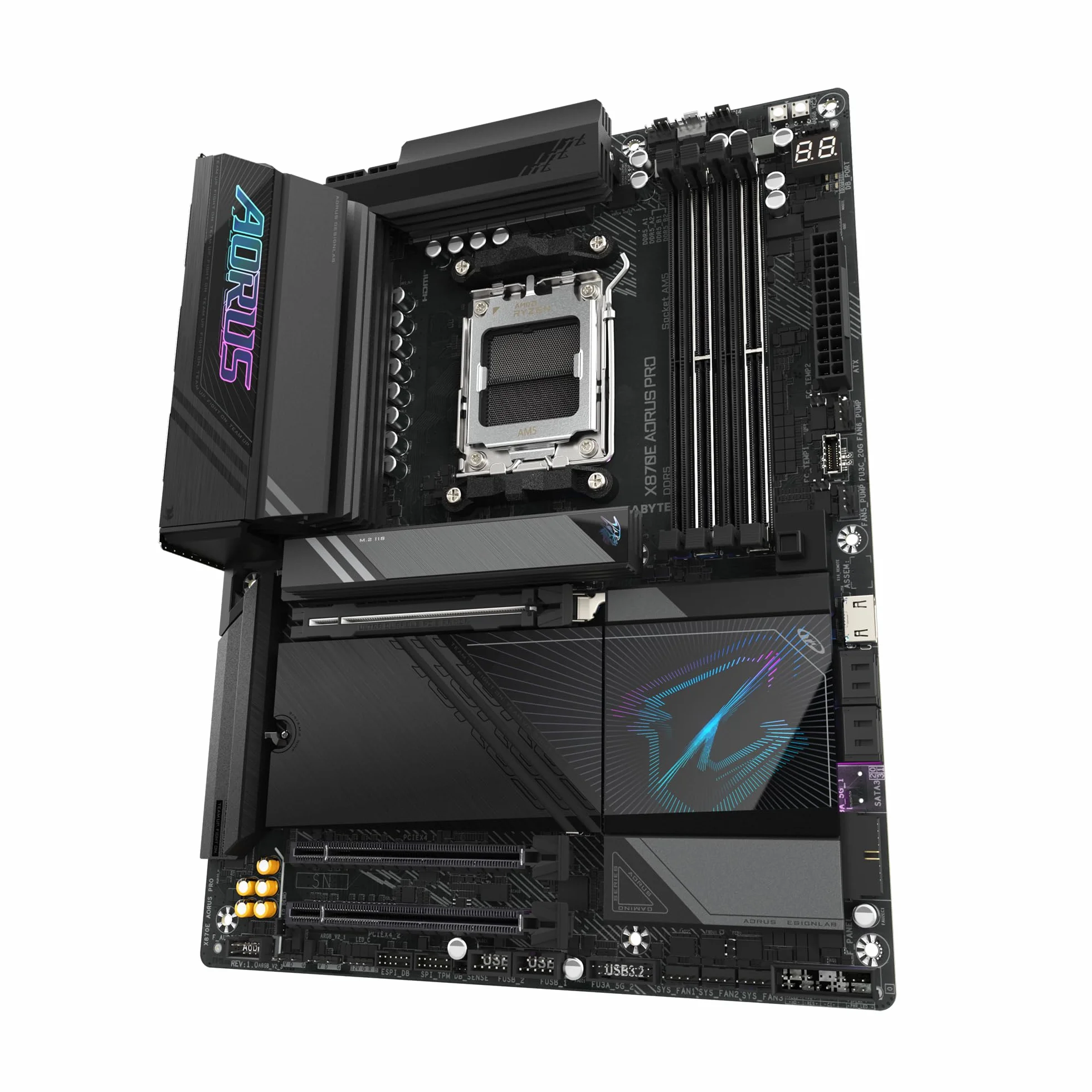 GIGABYTE Płyta główna X870E AORUS Pro - obsługuje procesory AMD Ryzen 9000, cyfrowy VRM 16+2+2 fazy, do 8000 MHz DDR5 (OC), 3xPCIe 5.0, Wi-Fi 7, LAN 2.5GbE, USB 4