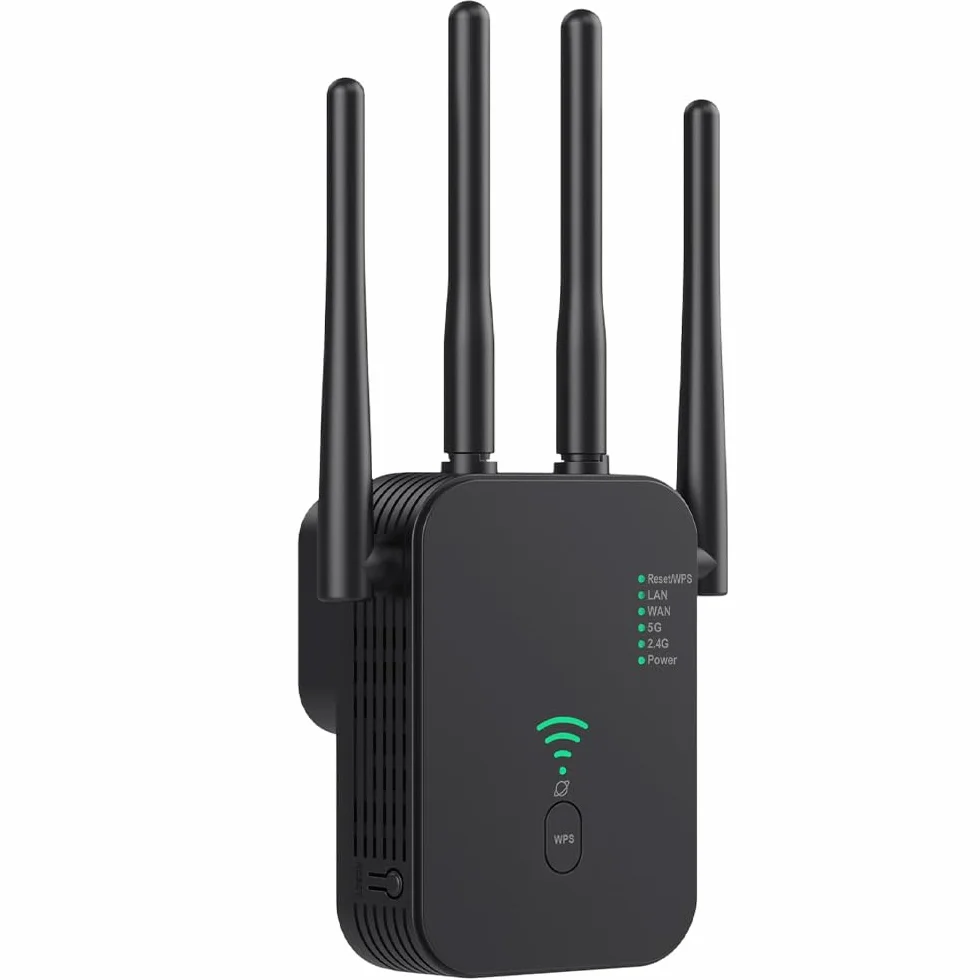 Wzmacniacz Wi-Fi, wzmacniacz sygnału WiFi, wzmacniacz sygnału WiFi, 2,4 GHz + 5 GHz WiFi Booster z repeaterem, kompatybilny ze wszystkimi routerami z 1 portem WAN, 1 portem LAN, obsługa WPS
