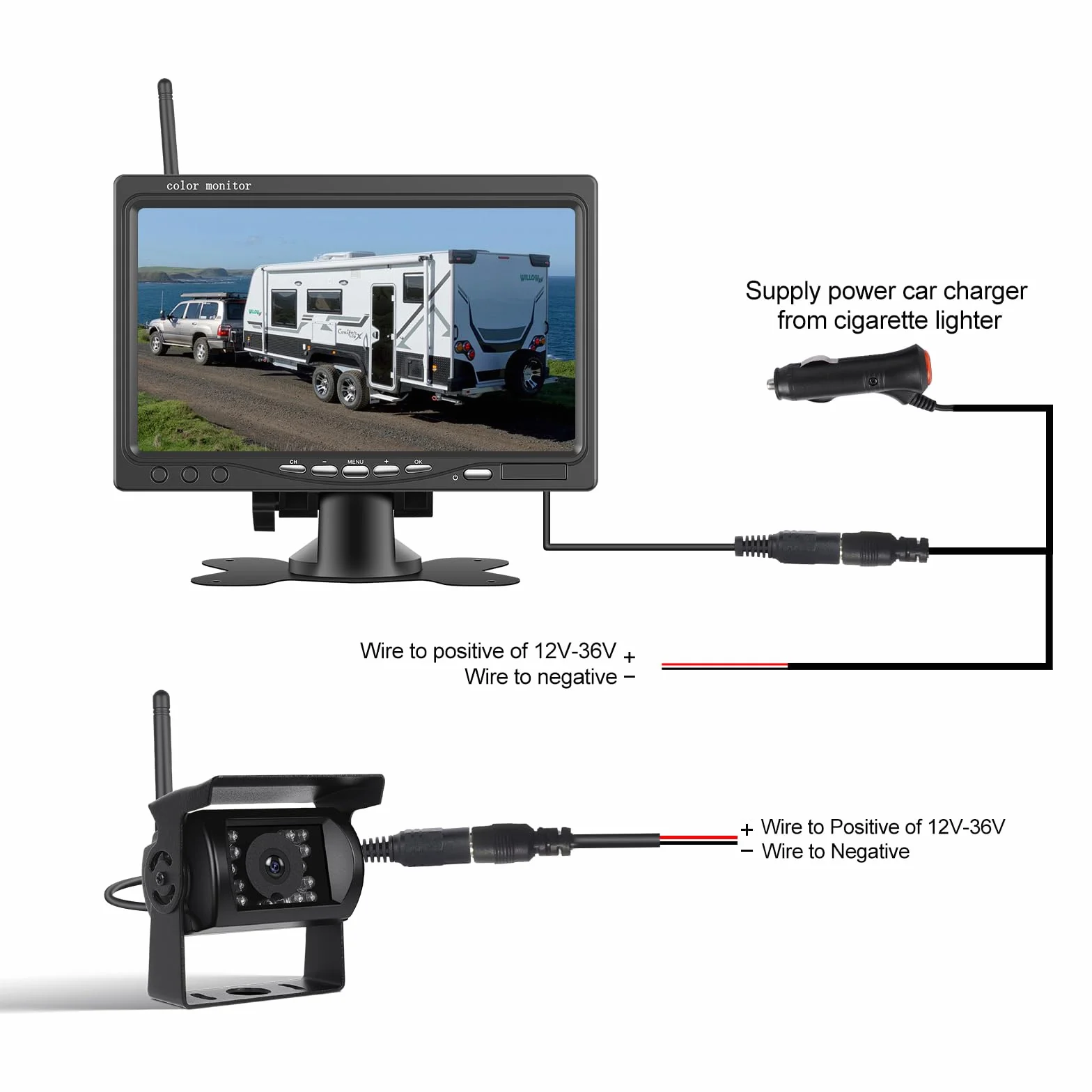 Bezprzewodowa kamera cofania i 7-calowy monitor HD, zestaw bezprzewodowych kamer cofania, system wspomagania parkowania, widoczność w nocy, wodoszczelna kamera samochodowa do przyczep, autobusów