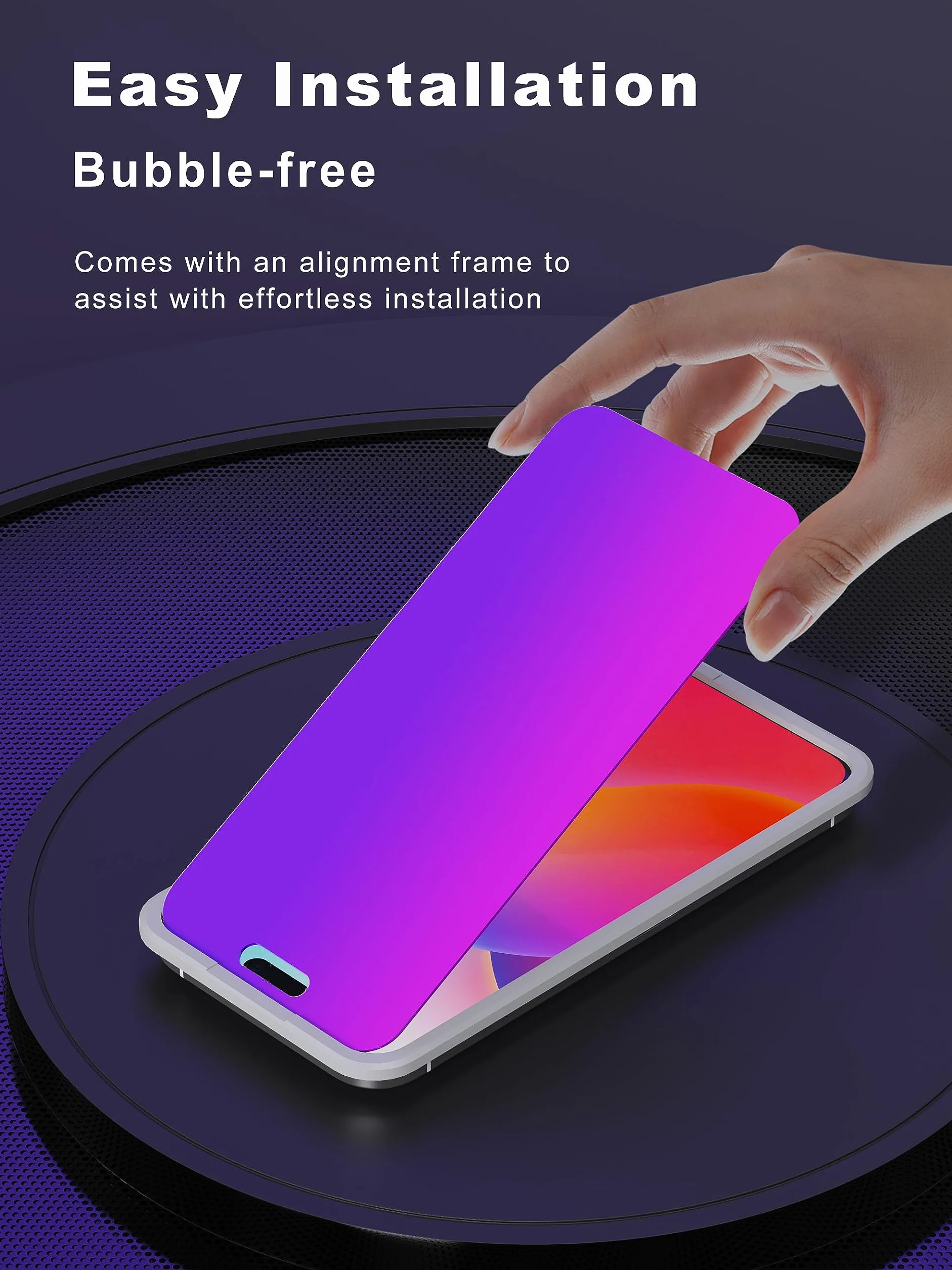 GIGIKISS Kompatybilny z iPhone 15 Pro, ochrona ekranu 15 cm, fioletowy gradient antyszpiegowski, ochrona przed niebieskim światłem, szkło hartowane, łatwa instalacja