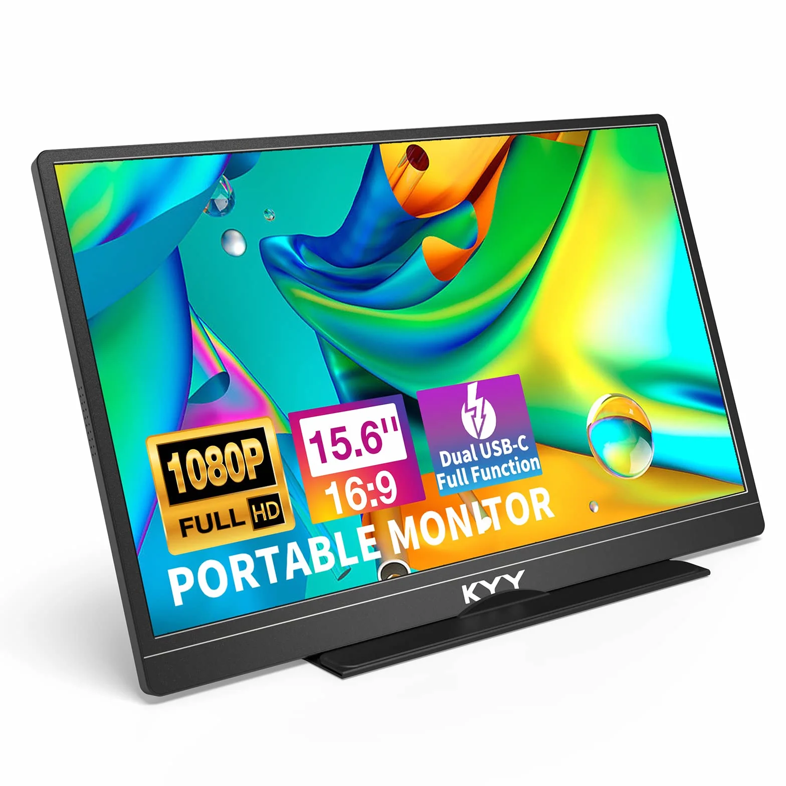 KYY 15,6-calowy przenośny monitor FHD 1080P USB-C HDMI do laptopa z inteligentną torbą i dwoma głośnikami, zewnętrzny ekran HDR do komputera, monitor do gier w podróży