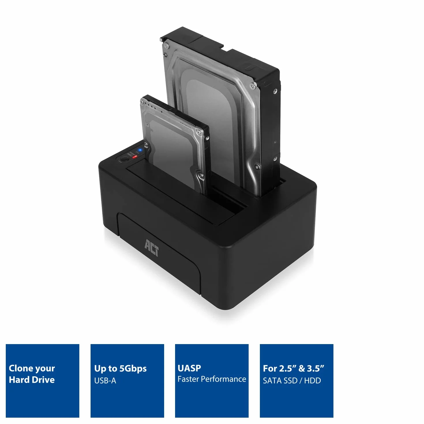 ACT Podwójna stacja dokująca USB 3.1 Gen1 (USB3.0) do dysków twardych 2,5 i 3,5-calowych SATA/SSDs AC1504