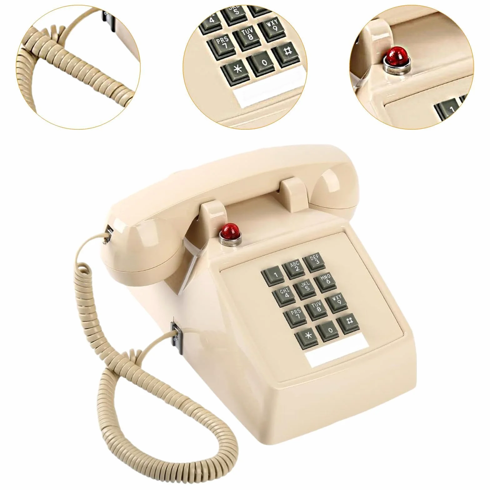 Vintage Design przewodowy telefon na biurko metalowa podstawa do hotelu domu 13 x 22,2 x 11,5 cm beżowa