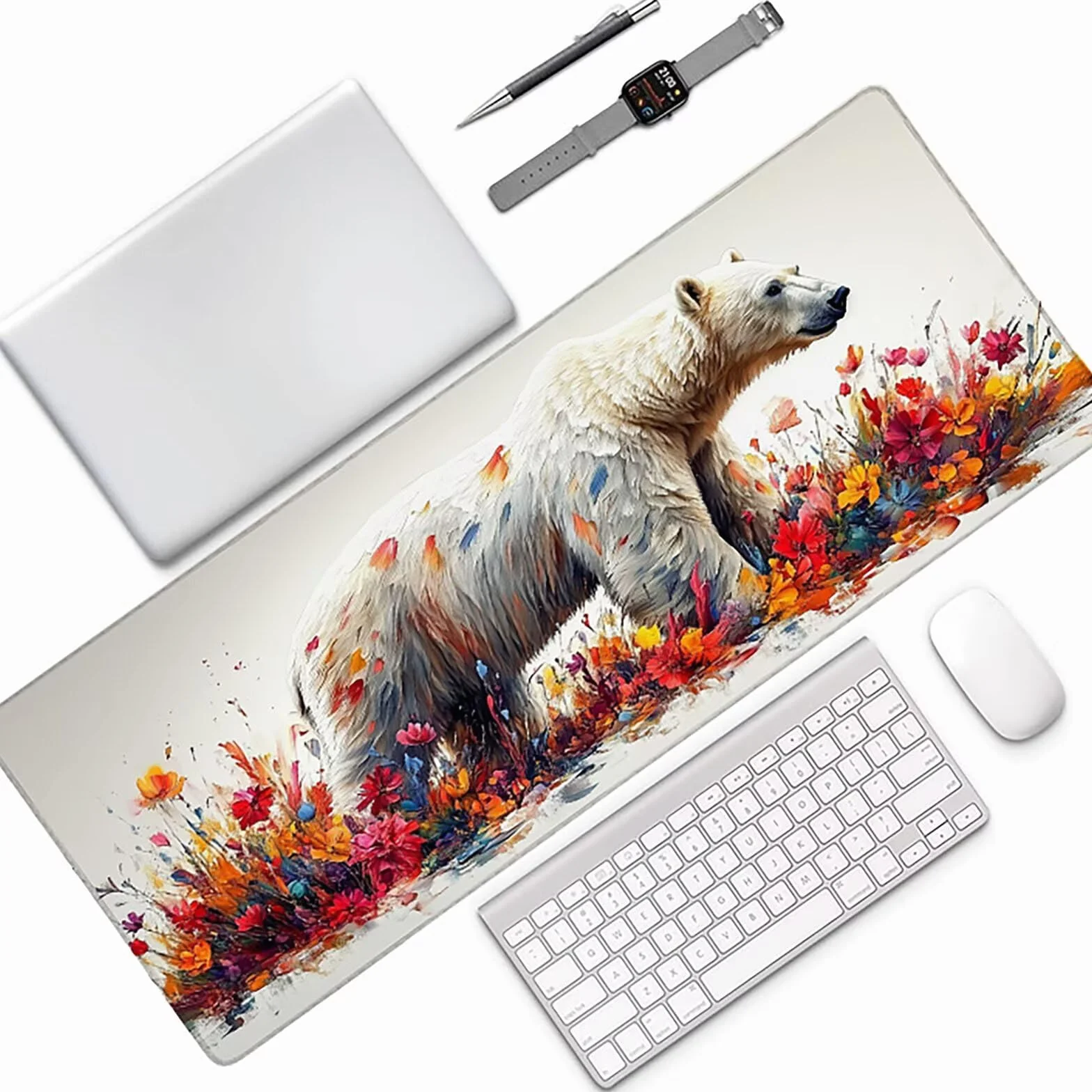 Podkładka pod mysz do gier biała podkładka pod mysz XXL 1200 x 600 x 3 mm, podkładka pod mysz ze zwierzętami podkładka na biurko duże biurko ze zszytymi krawędziami do klocków PC akcesoria do gier