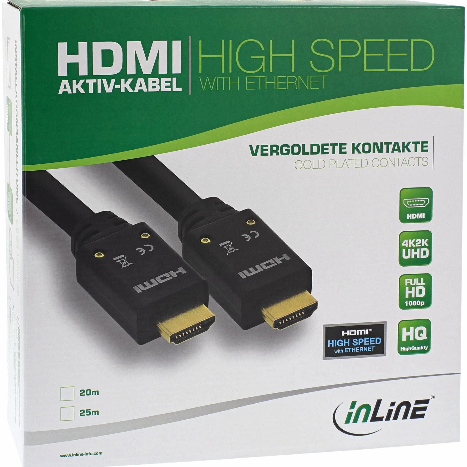 InLine 17520B HDMI aktywny kabel, HDMI High Speed z Ethernet, 4K2K, wtyczka/wtyczka, czarny/złoty, 20 m