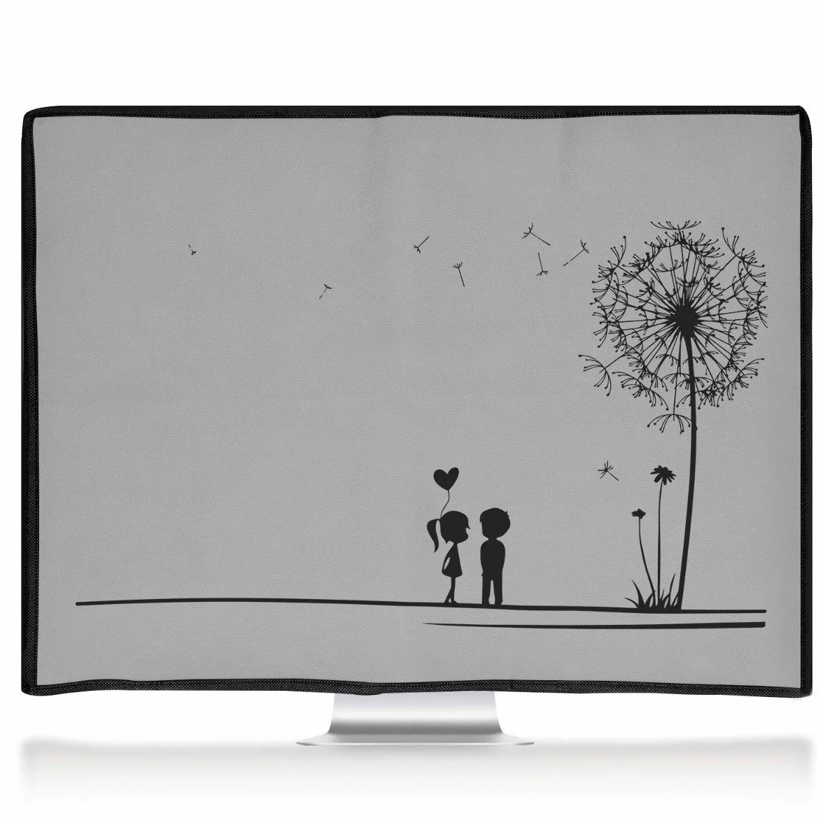 kwmobile Pokrowiec na monitor komputerowy, kompatybilny z monitorami 27–28", Dandelion Love czarny/jasnoszary