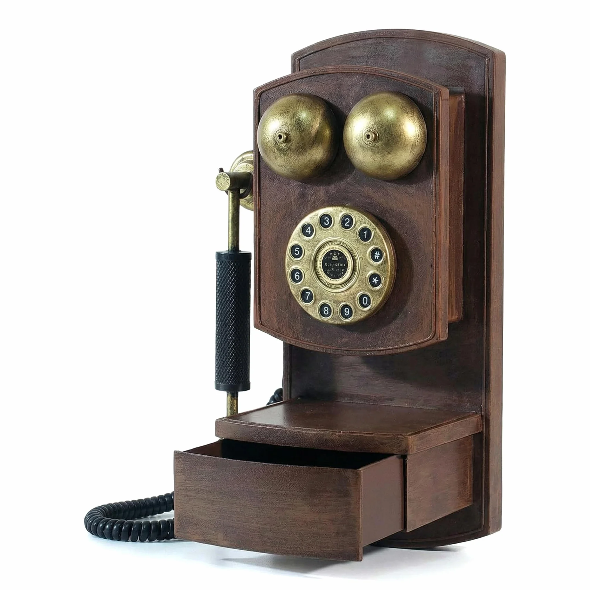 Dekoracja ścienna telefonu w stylu vintage z obrotową tarczą - antyczna ozdoba na telefon stacjonarny do domu, biura lub retro budki - klasyczny rekwizyt kolekcjonerski