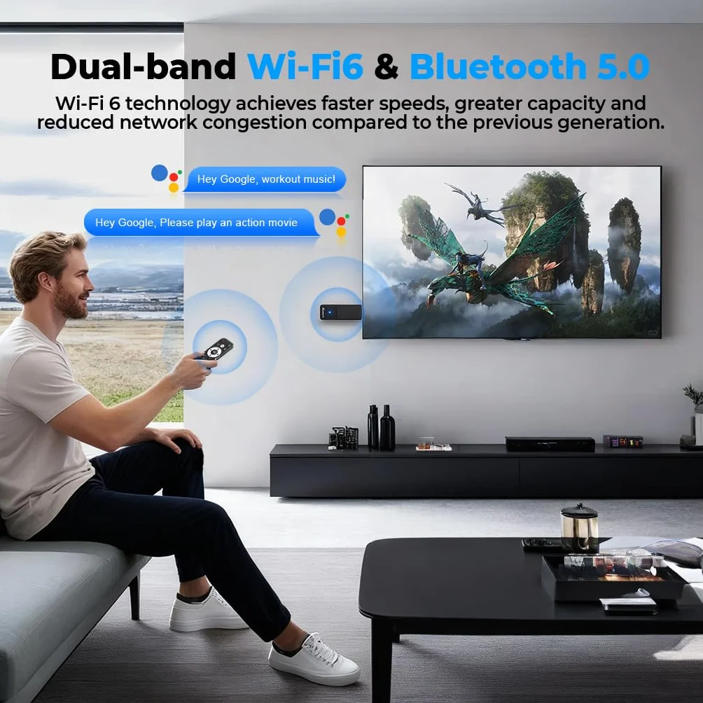 GREVA Android TV Stick 4K Ultra HD - urządzenie do streamingu, 2025 Najnowszy Android 14.0 TV Stick Box 2 GB 16 GB HDR/AV1/WiFi 2,4G/5G/BT 5.0, inteligentny odtwarzacz multimedialny z asystentem i