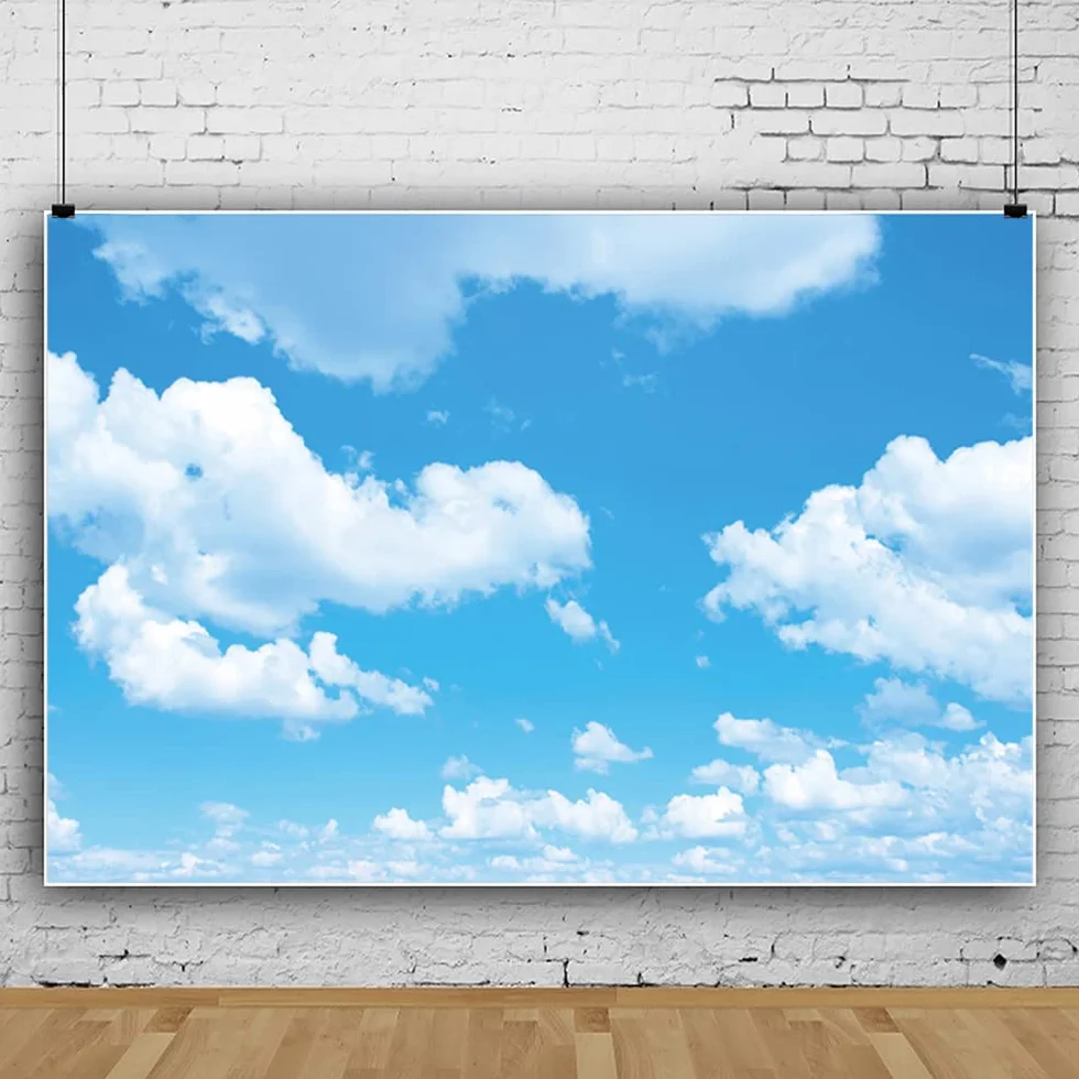 YongFoto Winylowe tło fotograficzne 4,5 x 3 m, niebieskie niebo, biała chmura, natura, wiosna, prysznic, wszystkiego najlepszego z okazji urodzin, fotografii, tła, sesji zdjęciowej, portretów, na